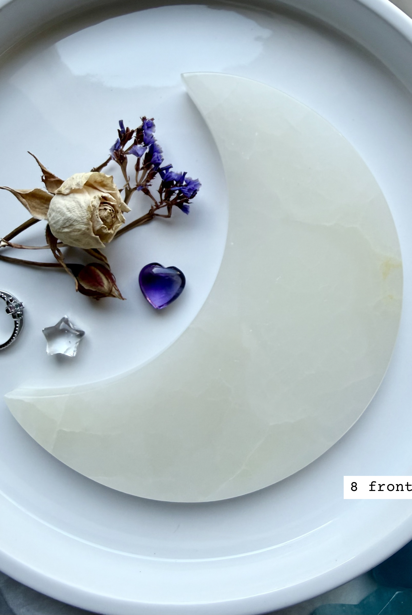 white onyx crescent moon plate # 8 back Mexican onyx with soft cloudy pattern and natural variation