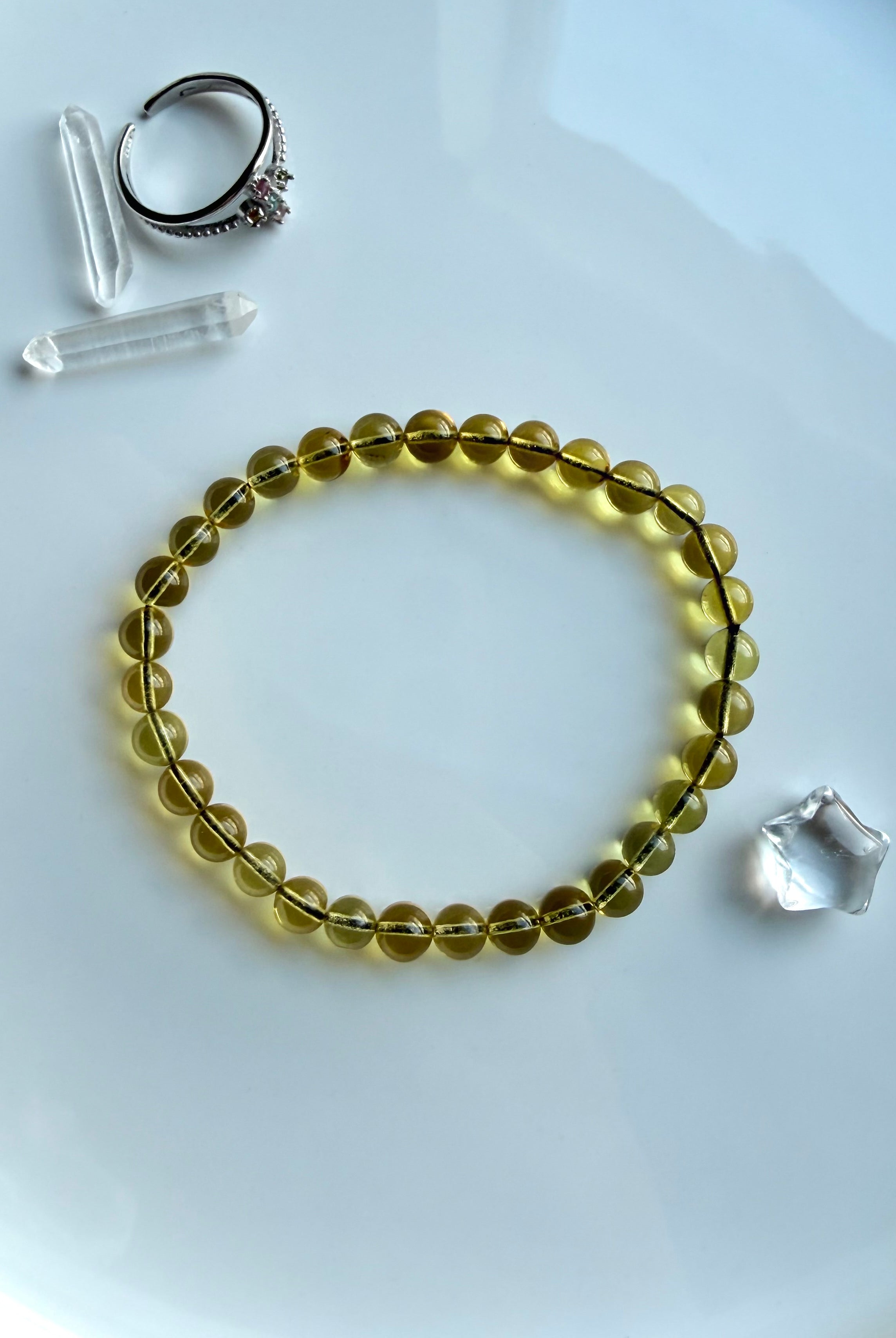 Blue amber bead bracelet with polished Indonesian amber crystal beads