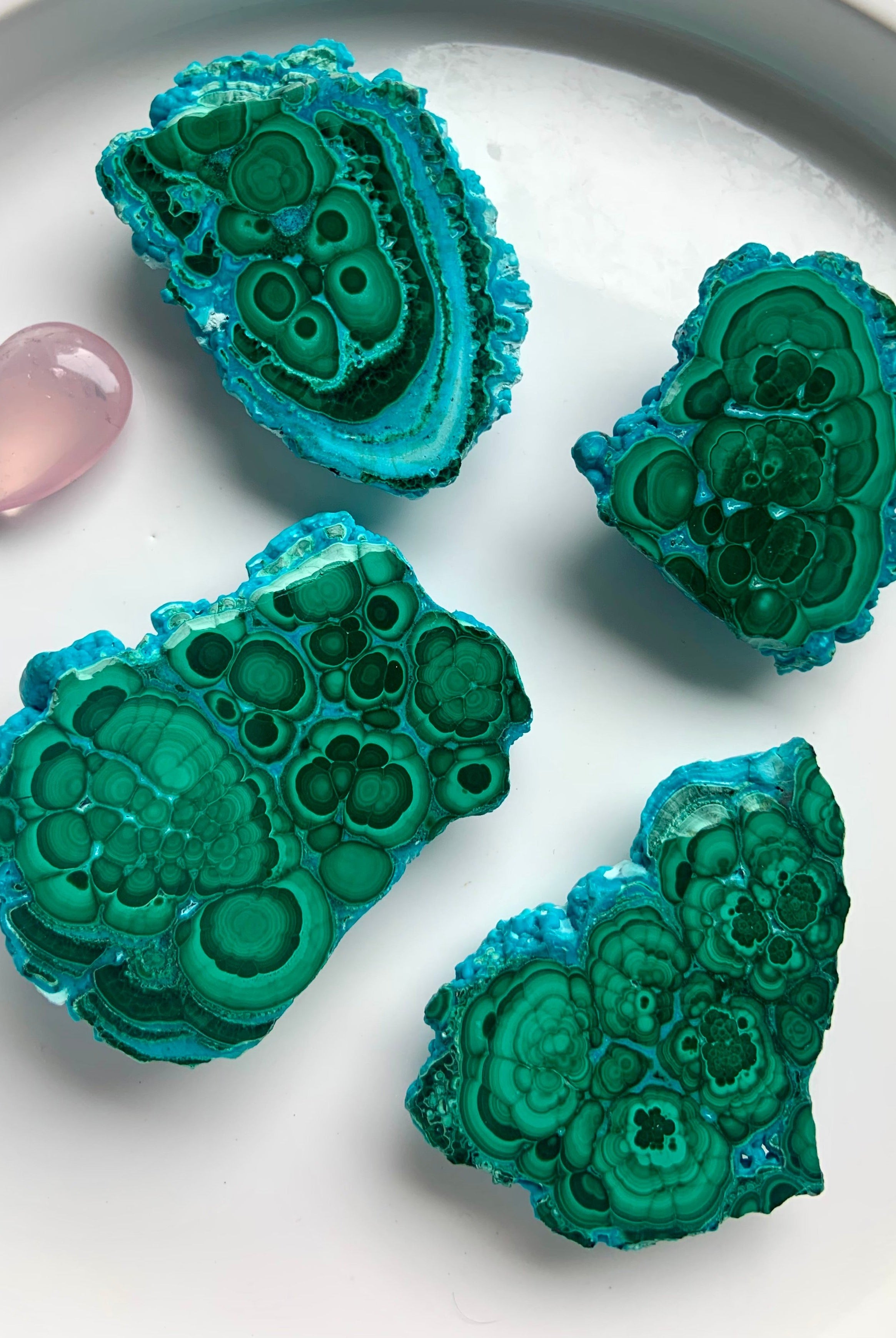 Part-Polished Botryoidal Malachite Chrysocolla Clusters, choose your favorite