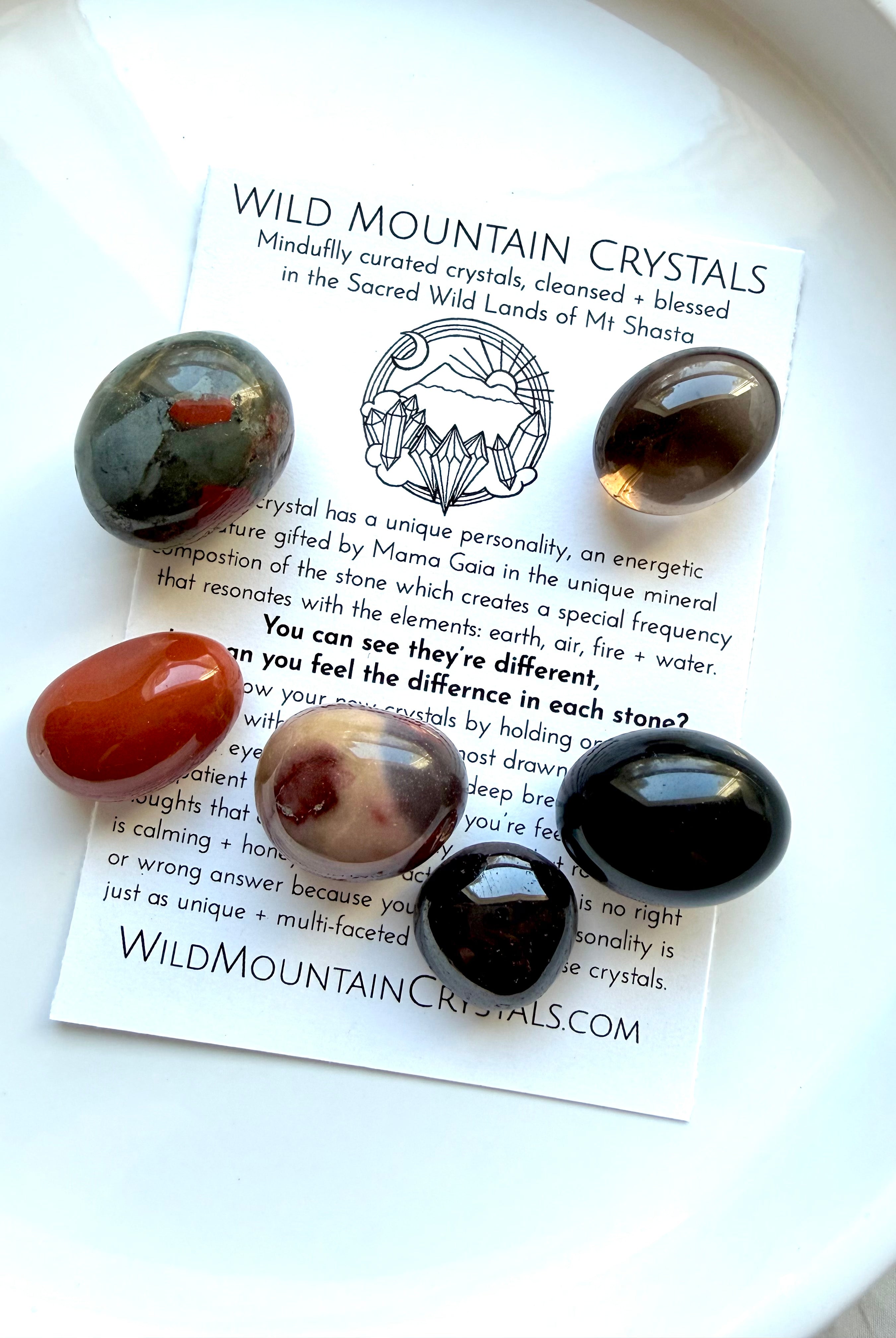 Root Chakra Crystal Set gift with six grounding stones to support stability, safety, protection, and connection to the Earth