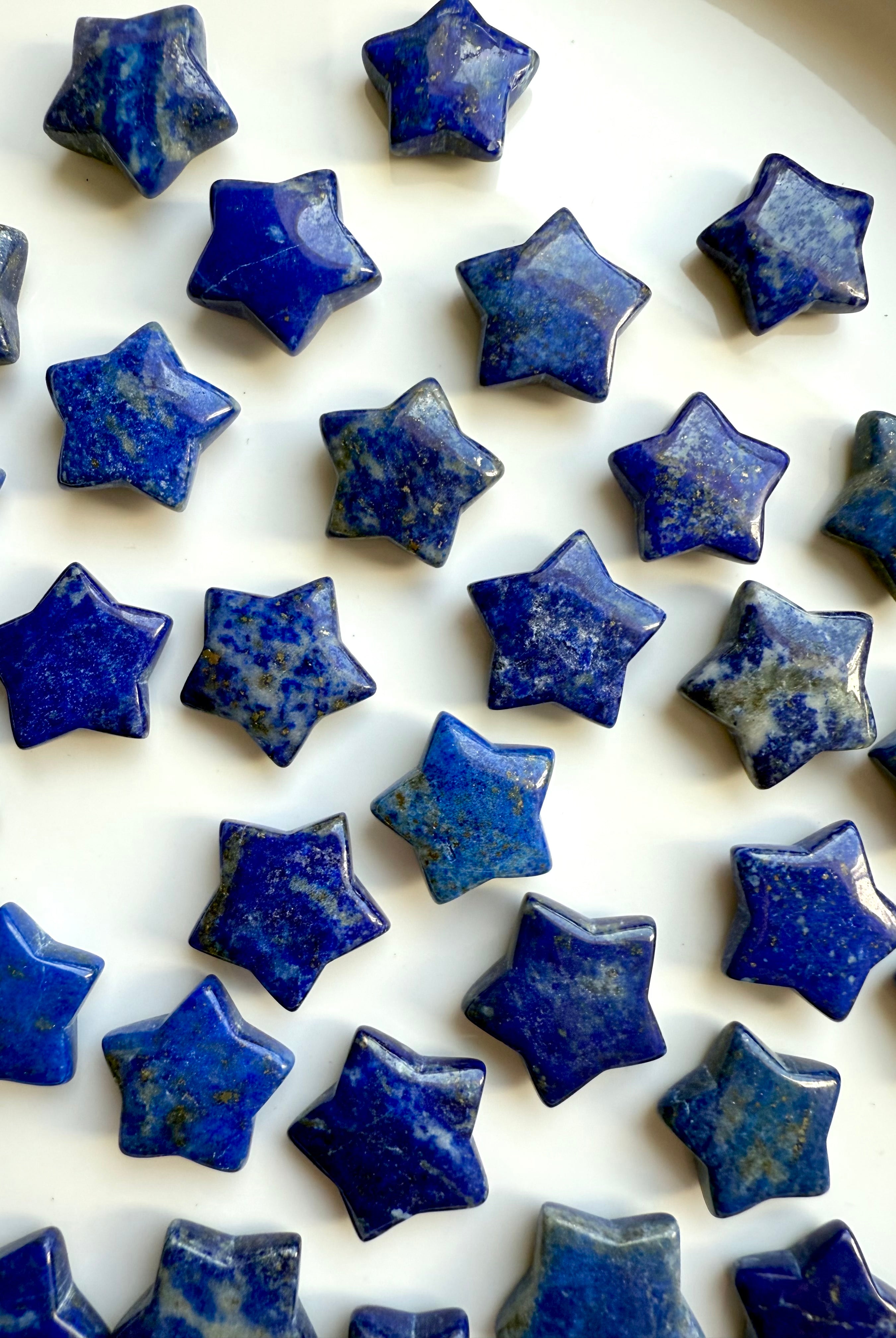 Mini Lapis Lazuli star carving with gold pyrite and white calcite inclusions