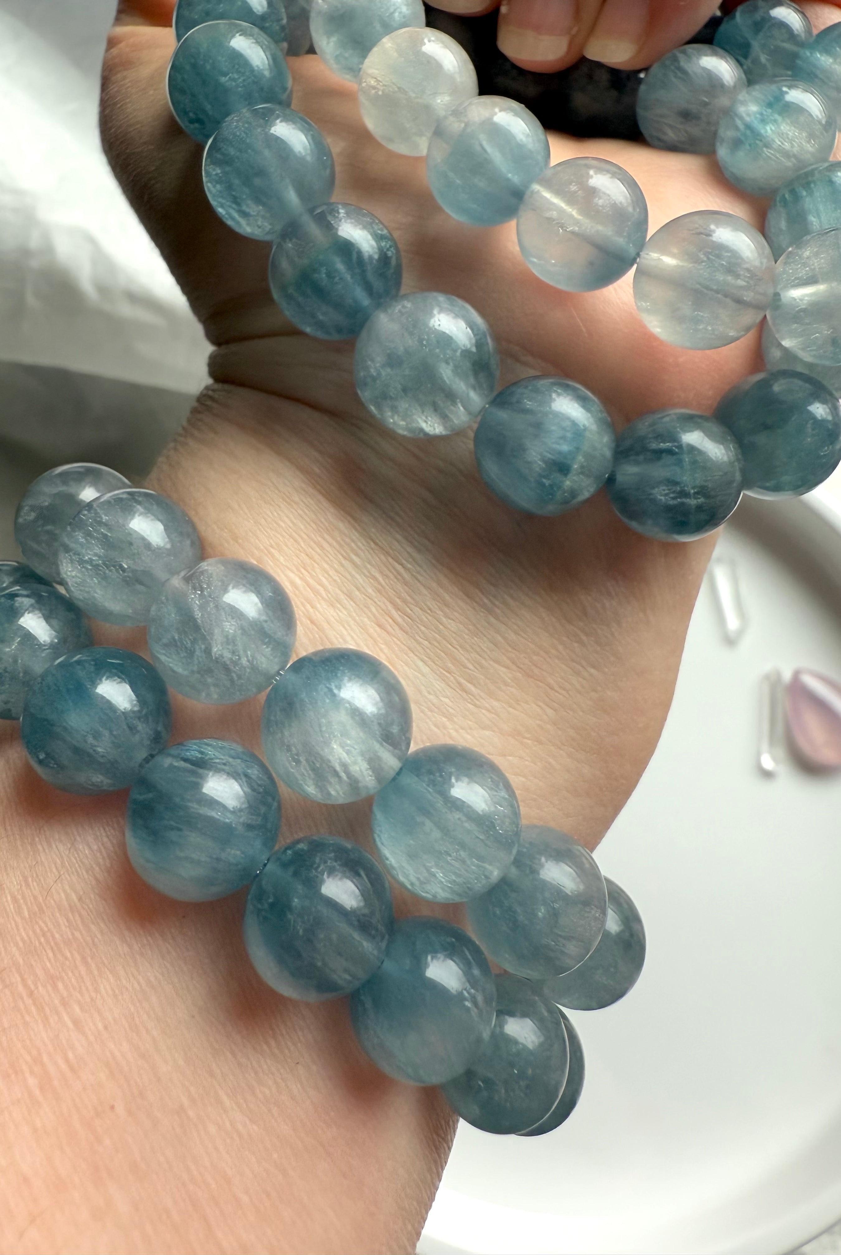 Ice Blue Silky Fluorite Beaded Bracelets give a nordic mermaid goddess vibe