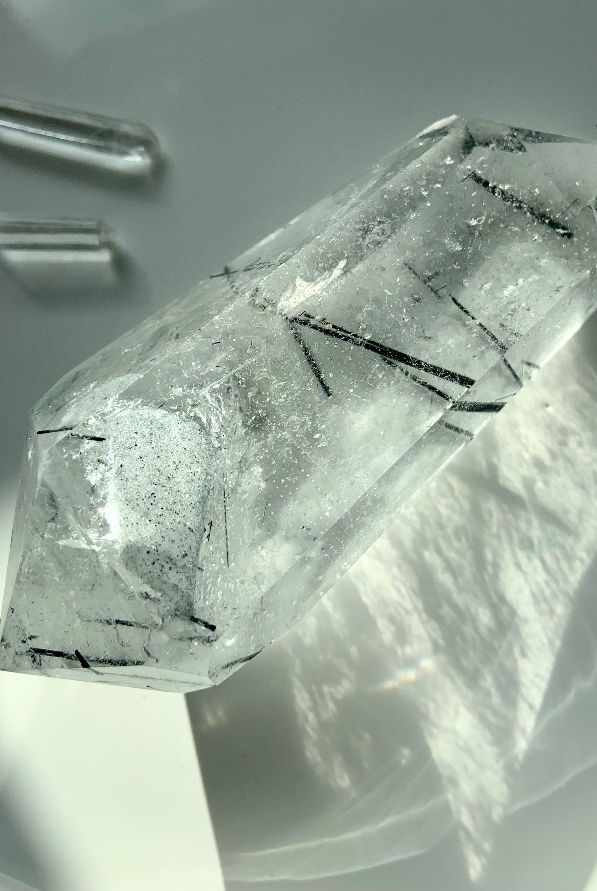 High Quality Tourmalated Quartz with Phantom Inclusion, Black Rutile Crystal Collector Gift