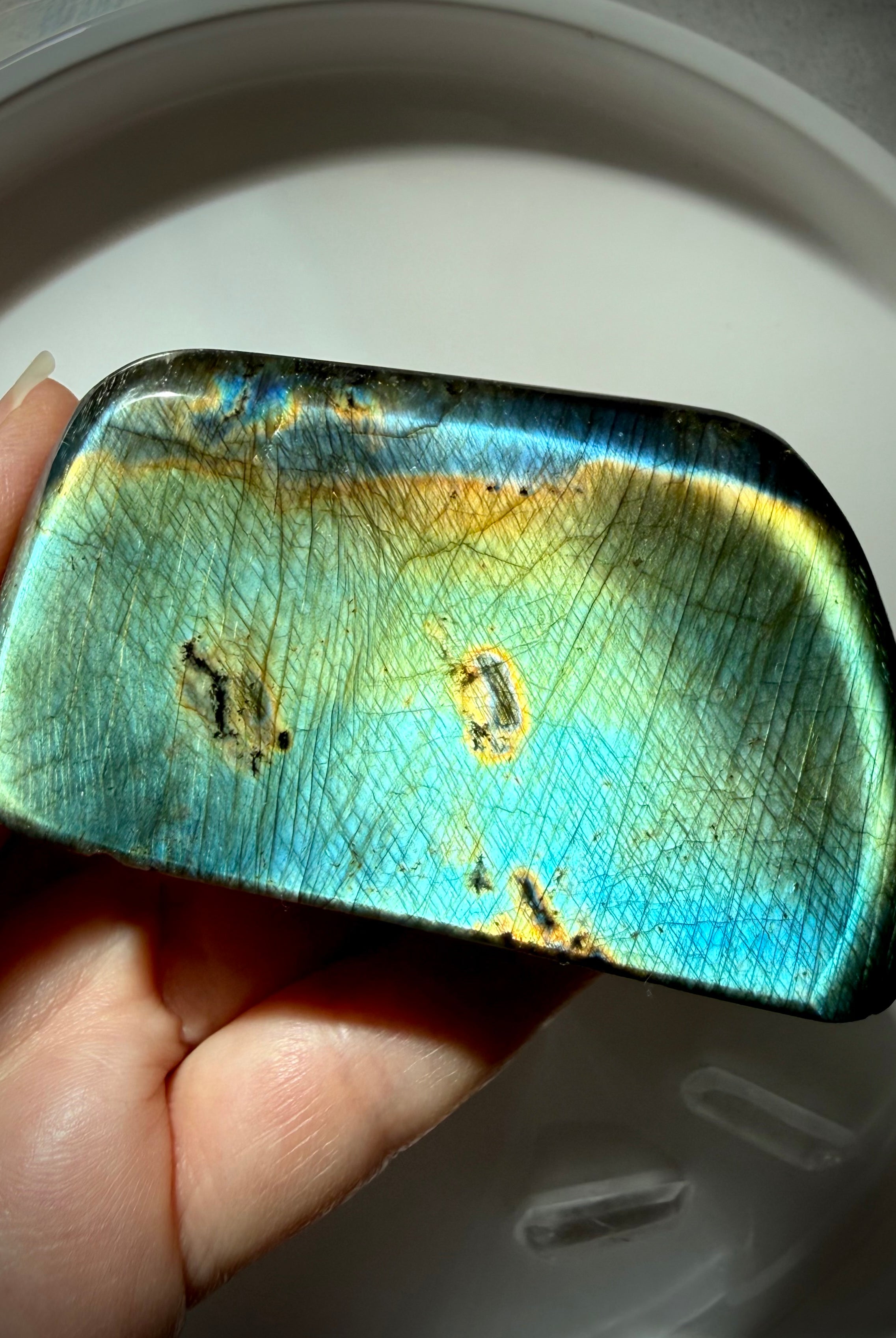 Blue green Labradorite freeform crystal with brilliant teal and gold flash