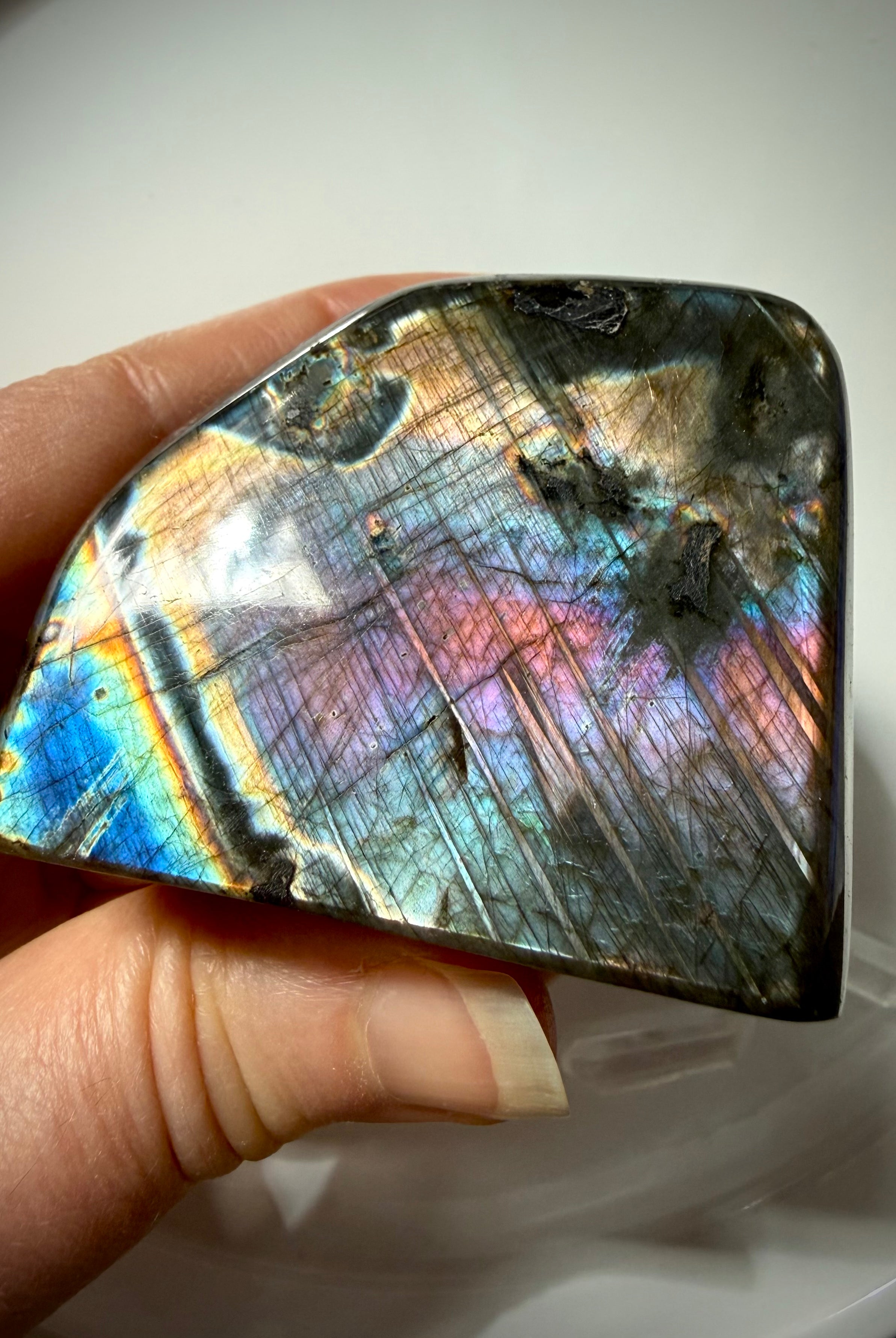 Natural Labradorite freeform from Madagascar with brilliant rainbow flash