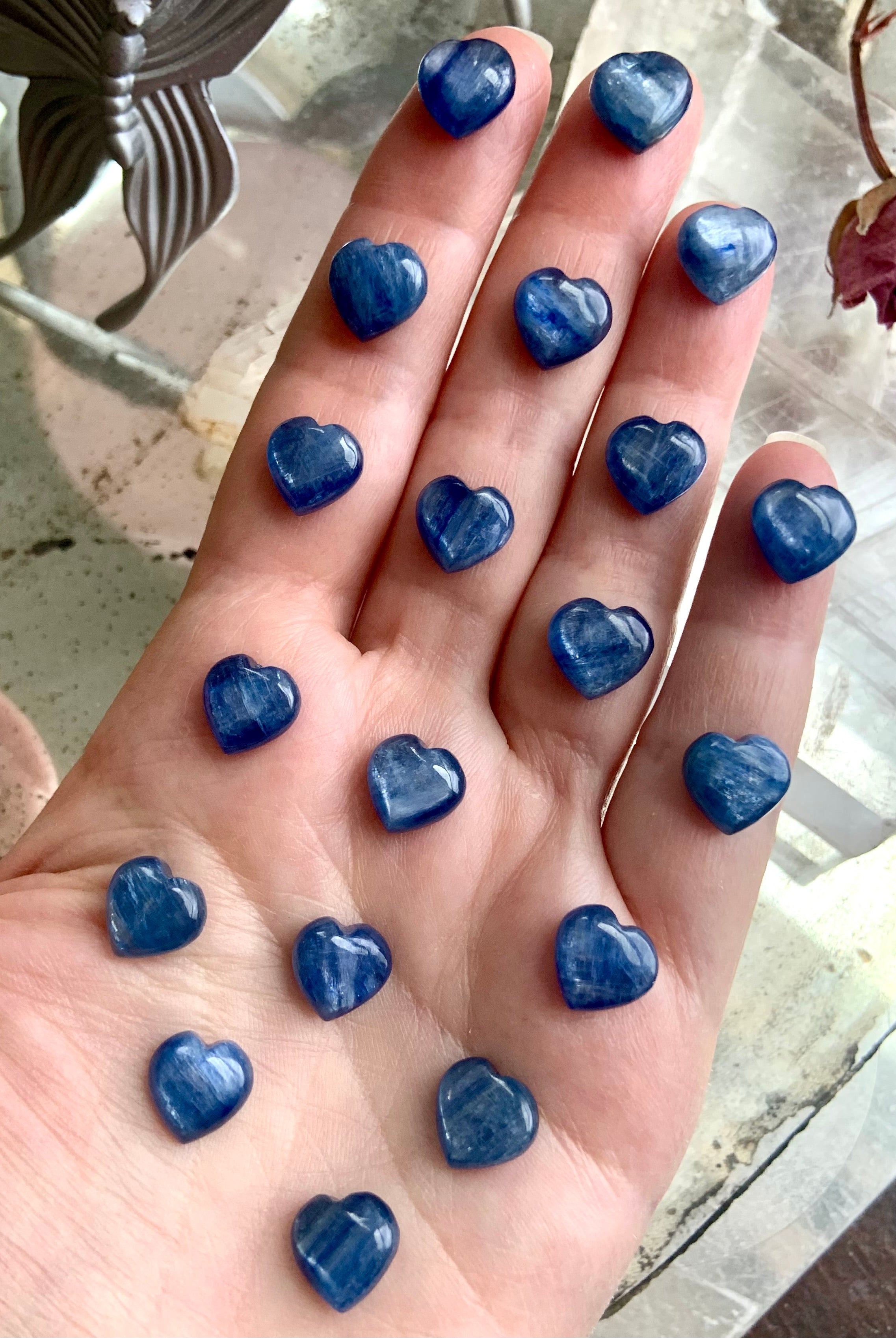 Tiny Blue Kyanite Hearts, High Quality mini sized kyanite crystal cabochons with saturated color + nice flash