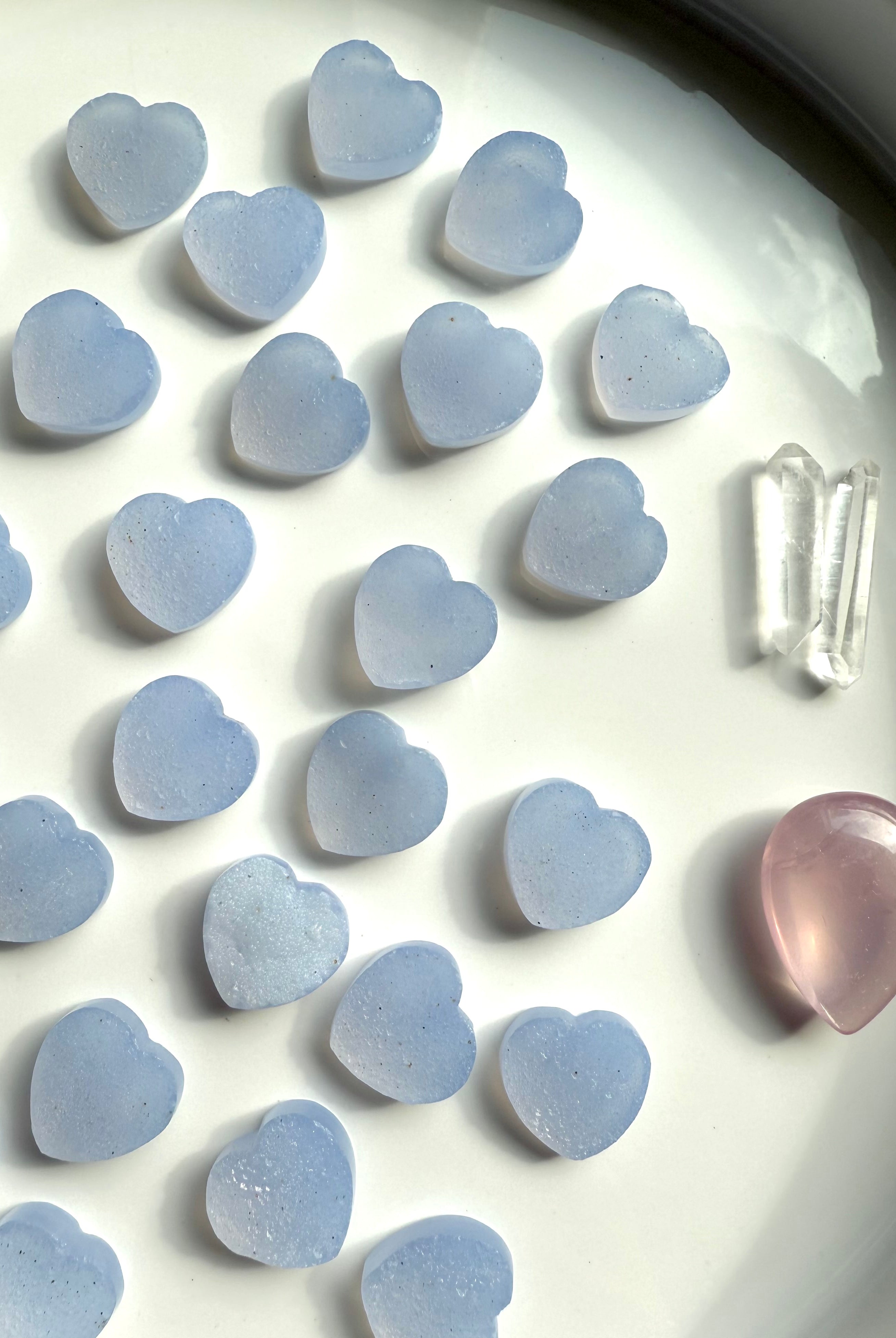 Mini sized Blue Chalcedony heart shaped crystals