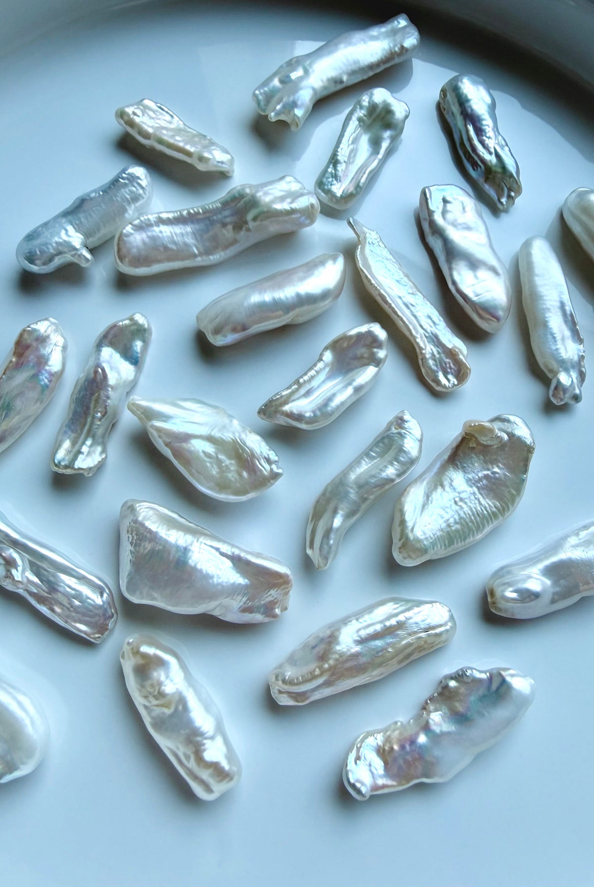 Loose Baroque Stick Pearls with luminous nacre and natural variations in shape, size and pearlescent color