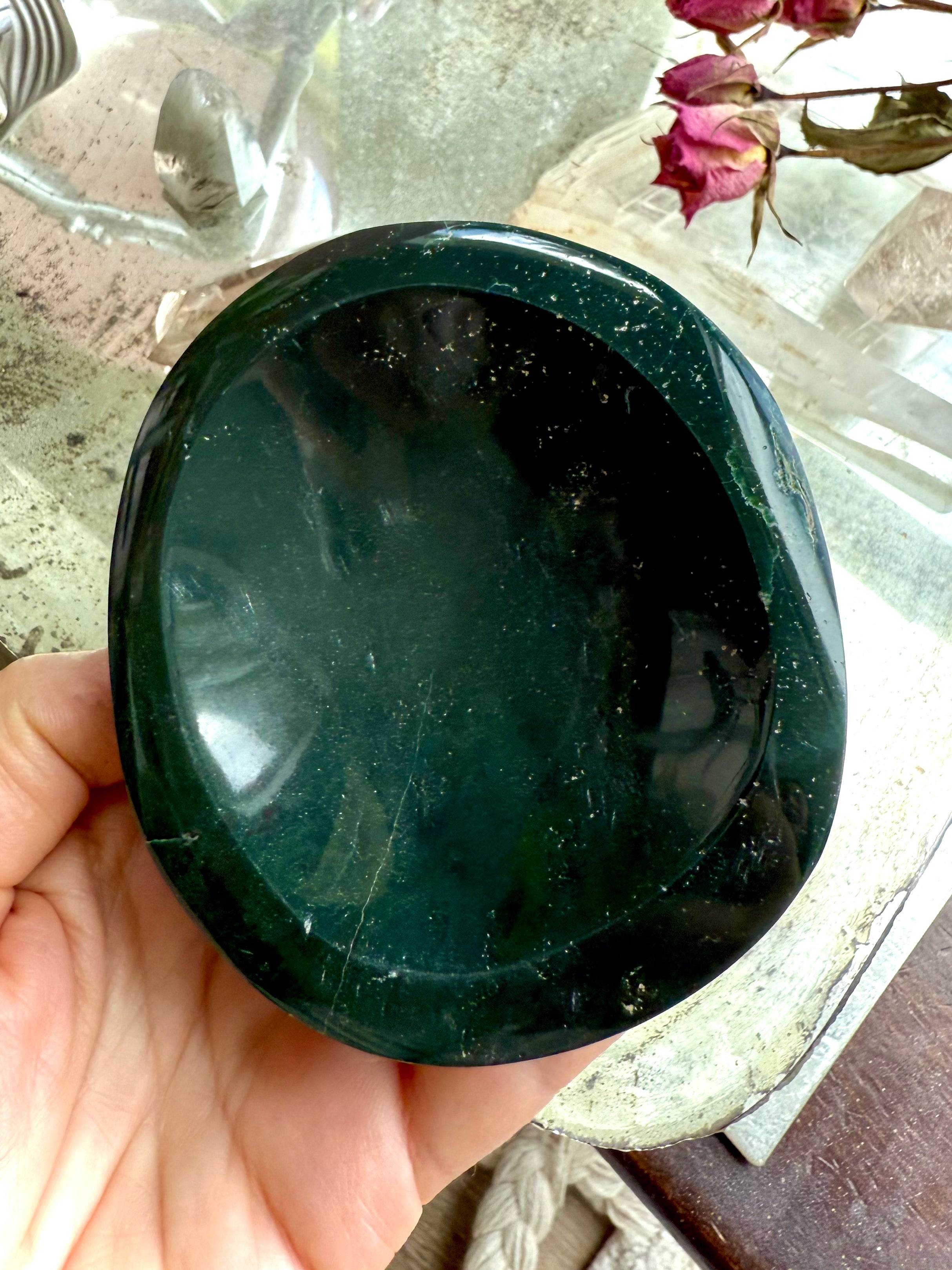 Consider adding this one of a kind teal green Ocean Jasper Bowl for your crystal collection