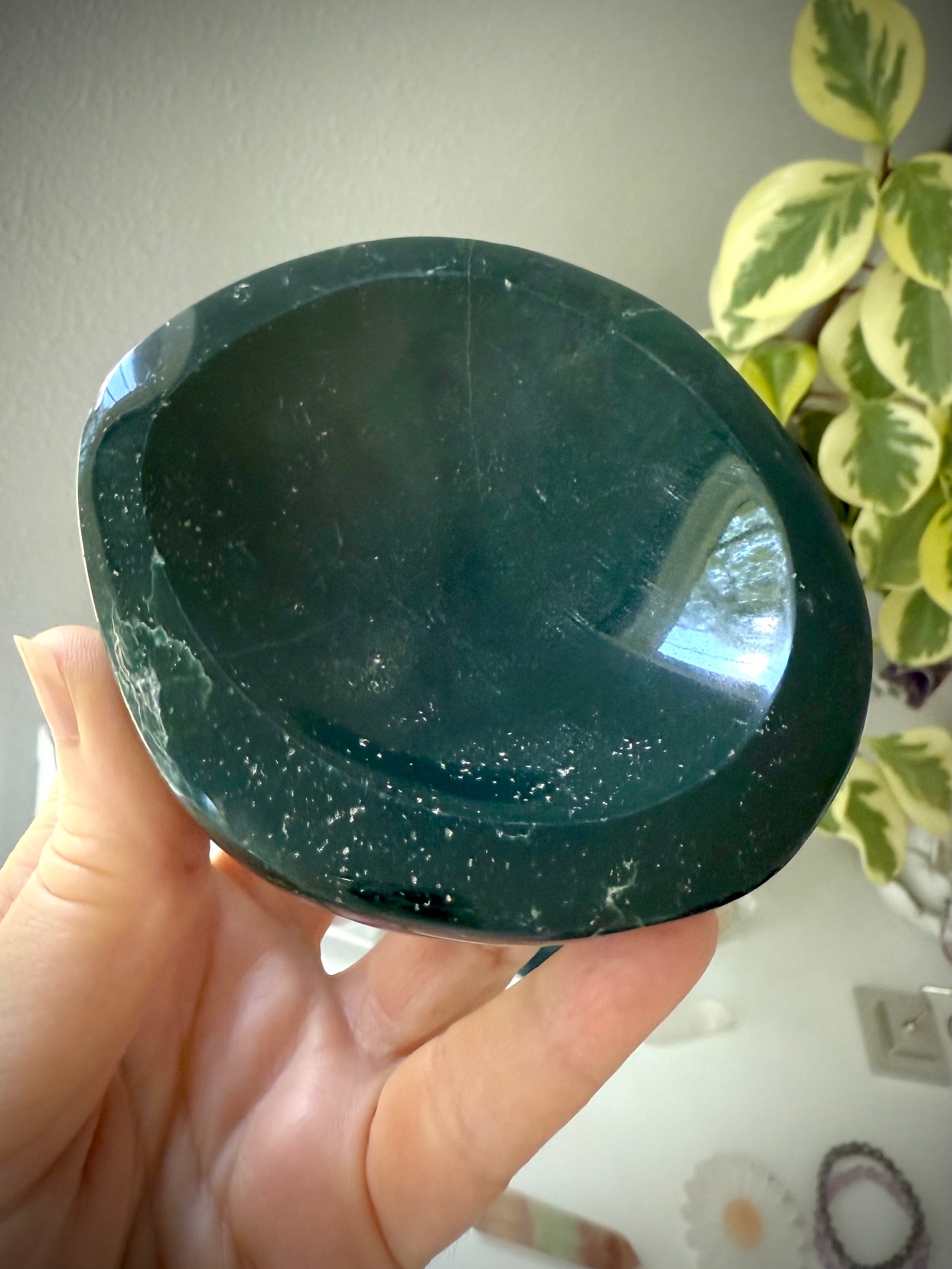 Consider this hand carved teal green Ocean Jasper Bowl to elevate your sacred space