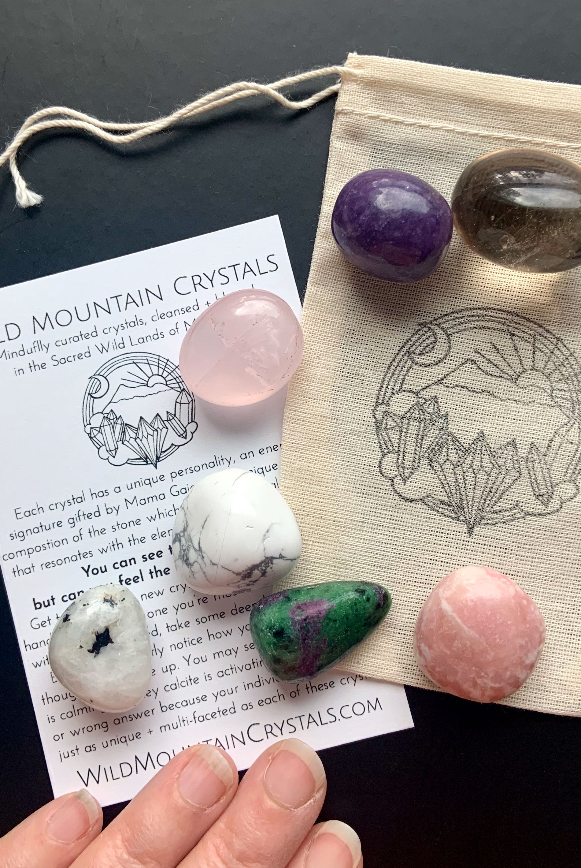 Grief support crystal gift set with healing stones, cotton pouch & info card –sympathy gift for loss