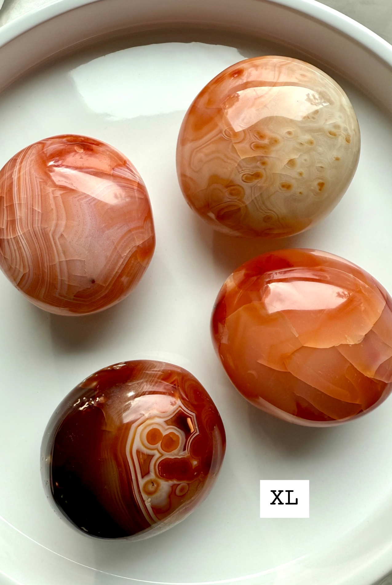 XL Carnelian palmstones with warm agate patterns — calming crystals for emotional healing + spiritual energy work