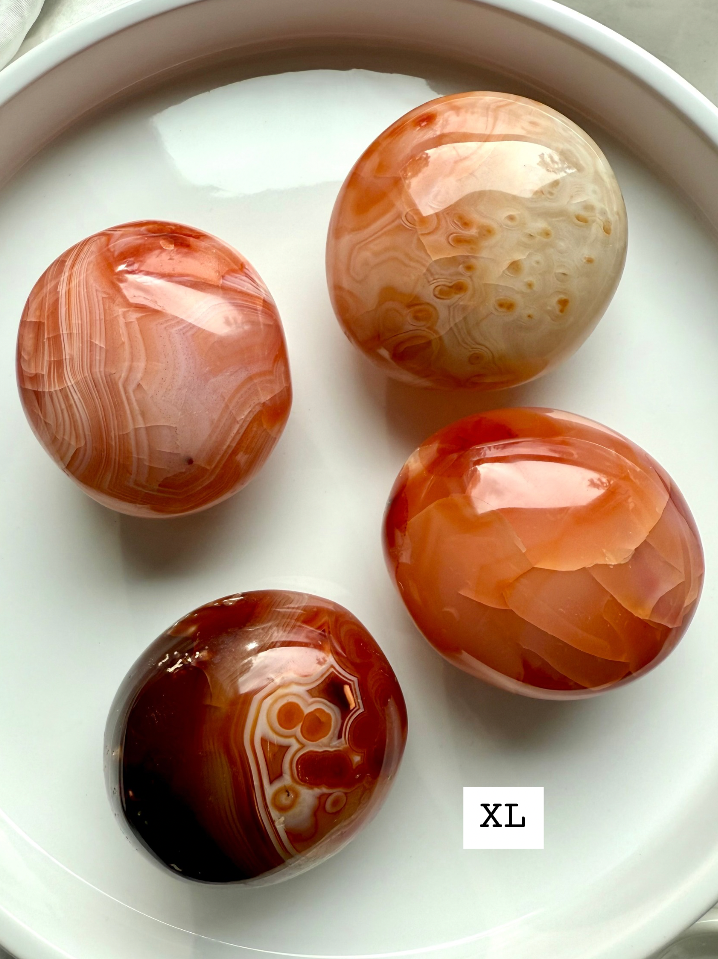 XL Carnelian palmstones with warm agate patterns — calming crystals for emotional healing + spiritual energy work