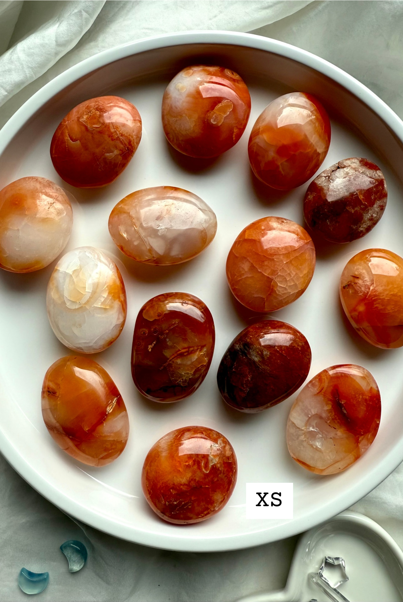 Extra small Carnelian worry stones in orange + white banded patterns — grounding crystals for calm + focus