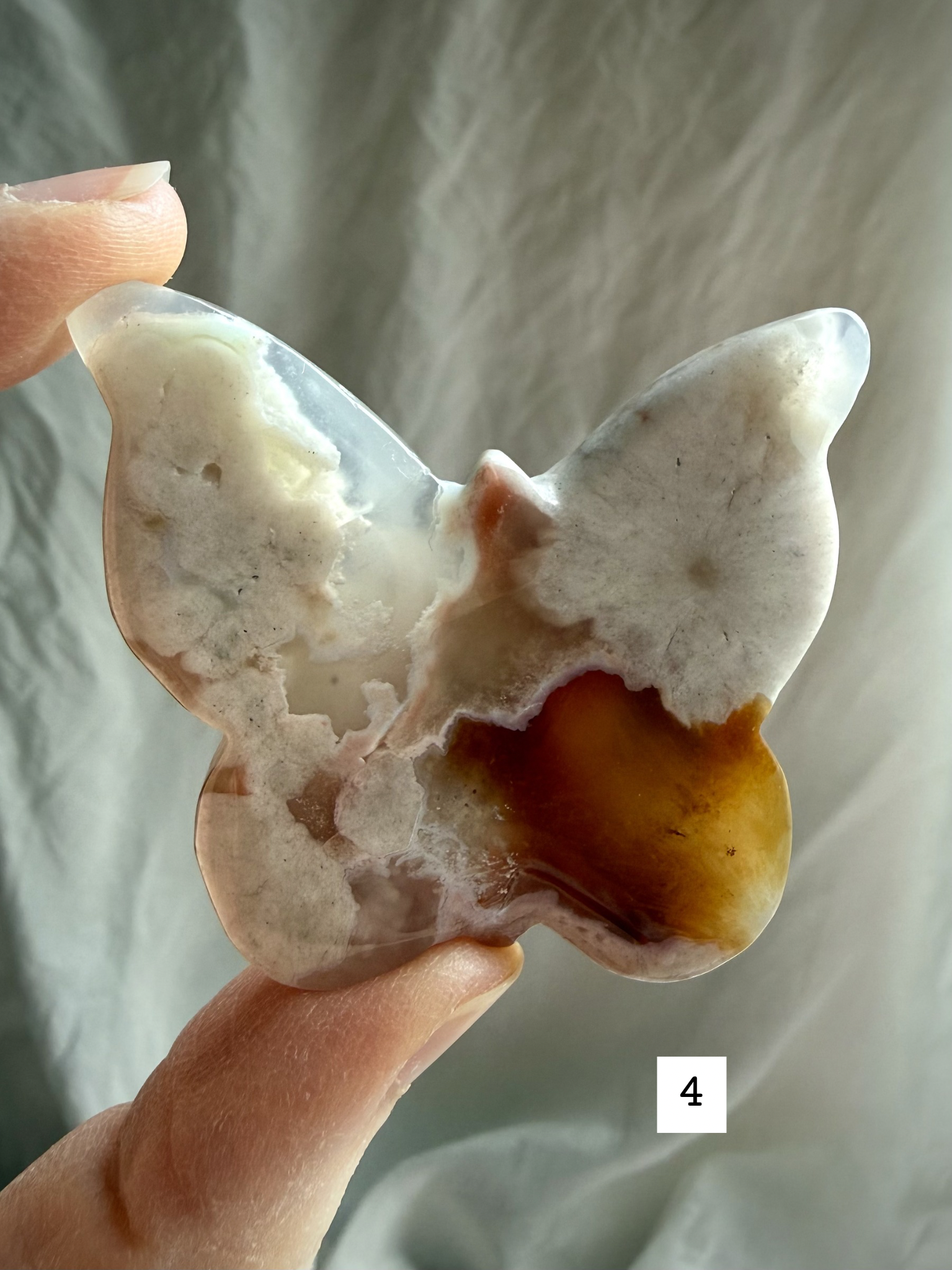 Flower Agate butterfly crystal carving #4 – unique agate butterfly with carnelian and blossom inclusions