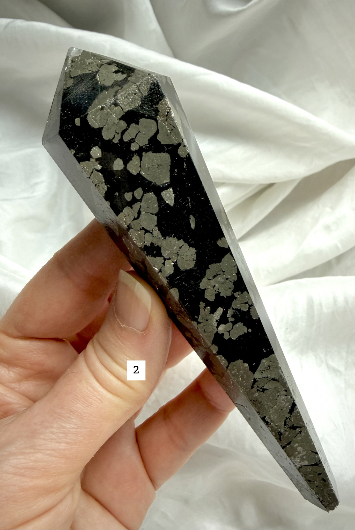pyrite wand in black matrix polished crystal point option 2 abundance crystal