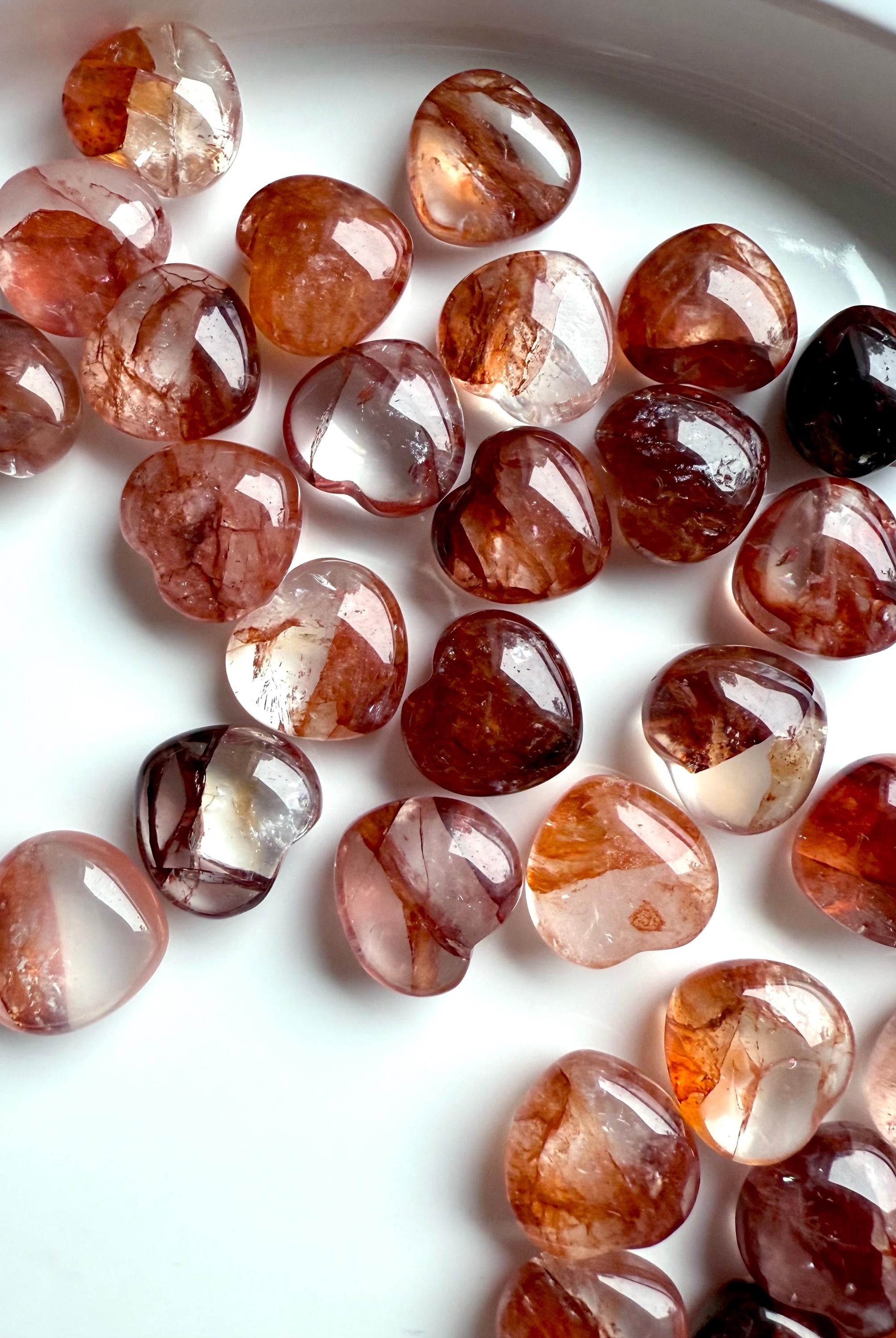 High quality Mini Fire Quartz Crystal Hearts for Root Chakra + Sacral Chakra healing