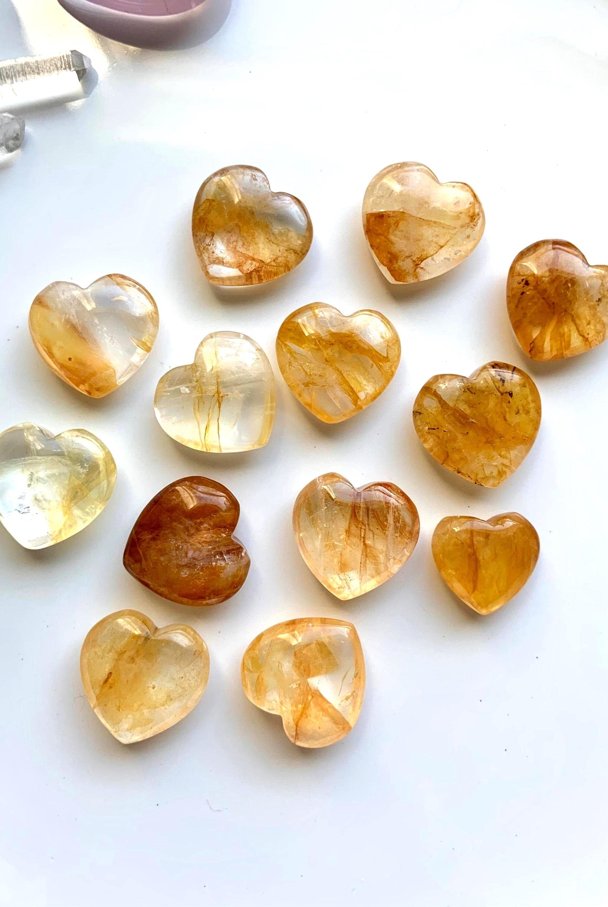 Tiny high quality Golden Healer Quartz Crystal Hearts, small crystal lover gift idea