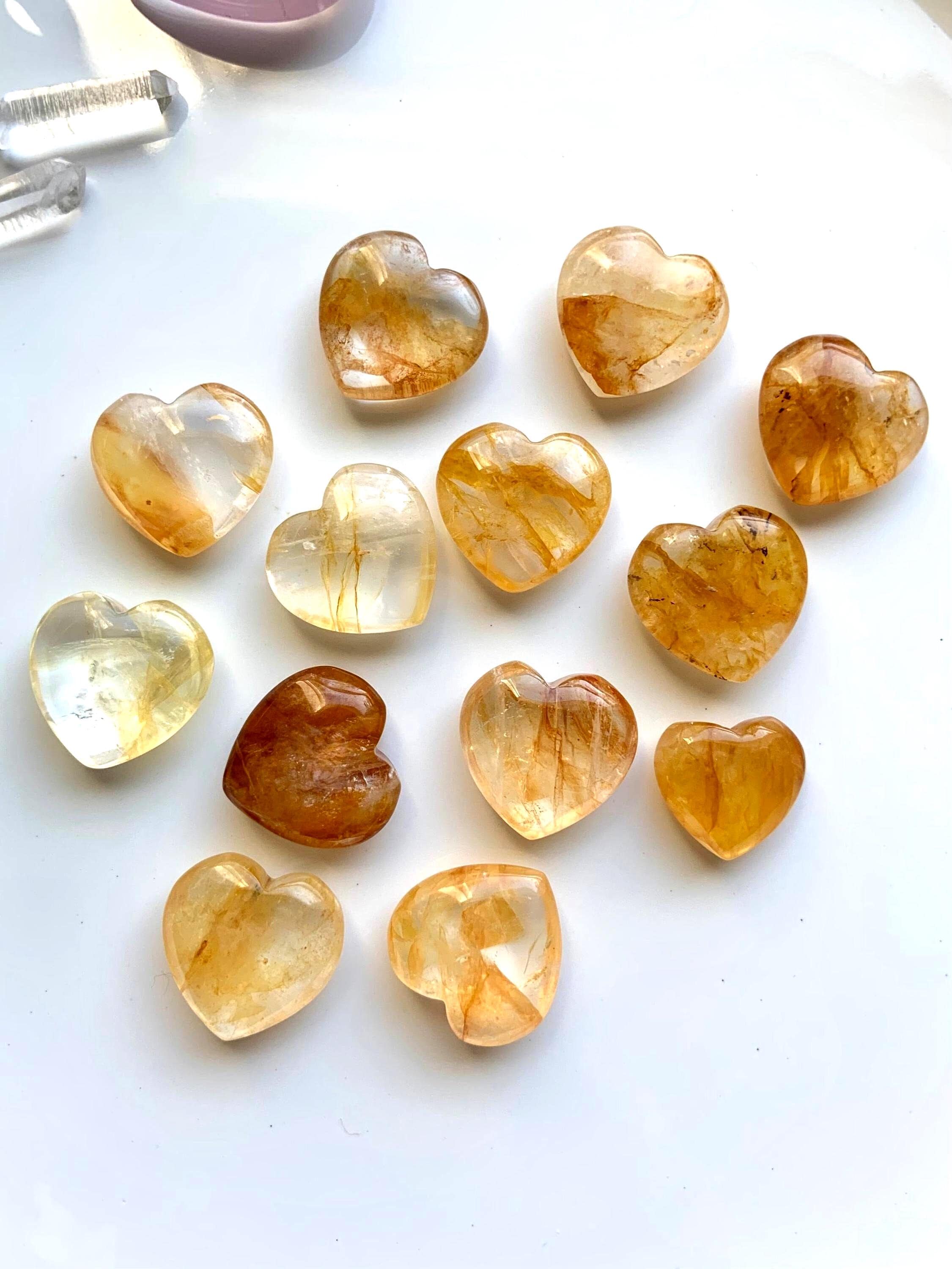 Tiny high quality Golden Healer Quartz Crystal Hearts, small crystal lover gift idea