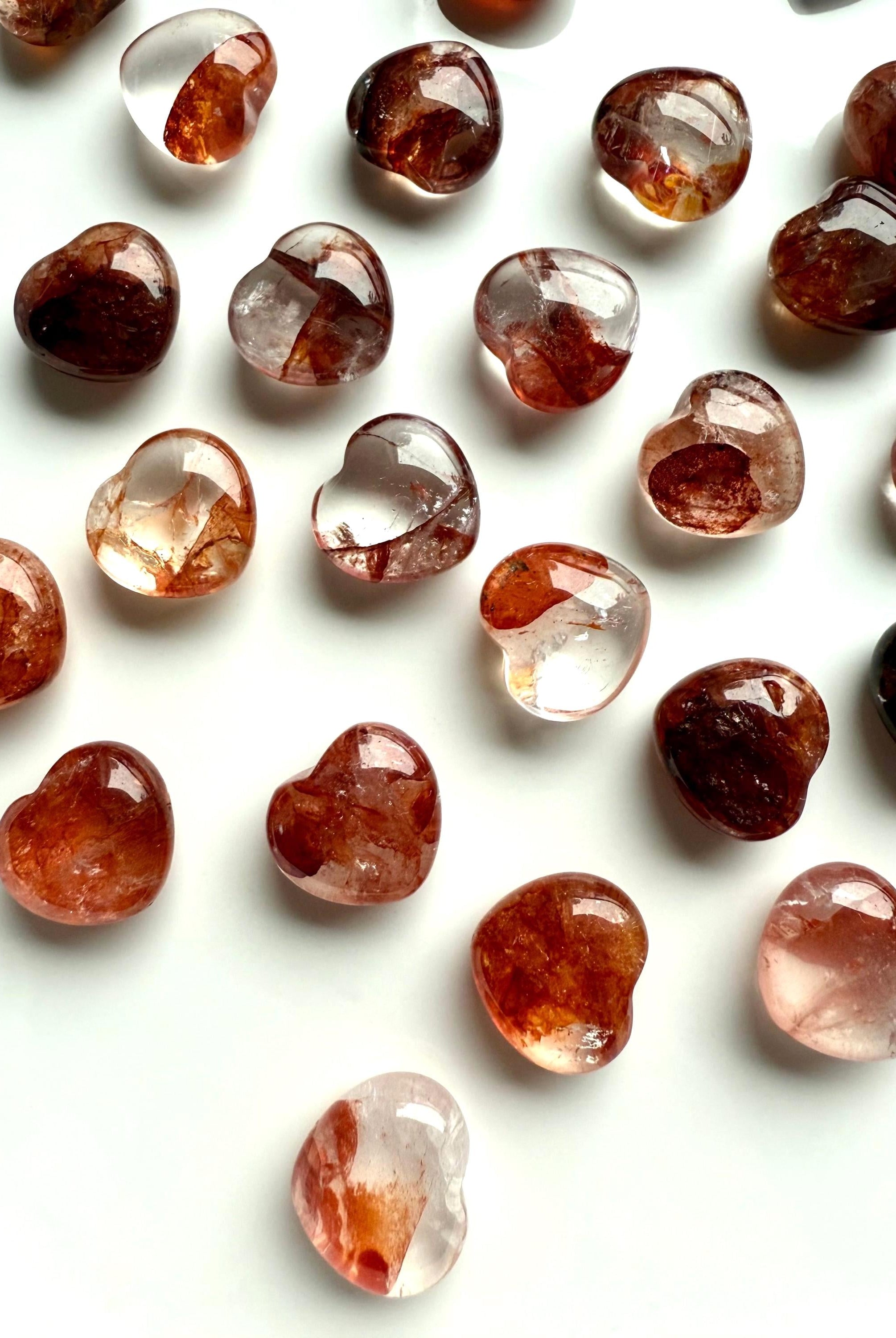 High quality Mini Fire Quartz Crystal Hearts for Root Chakra + Sacral Chakra healing