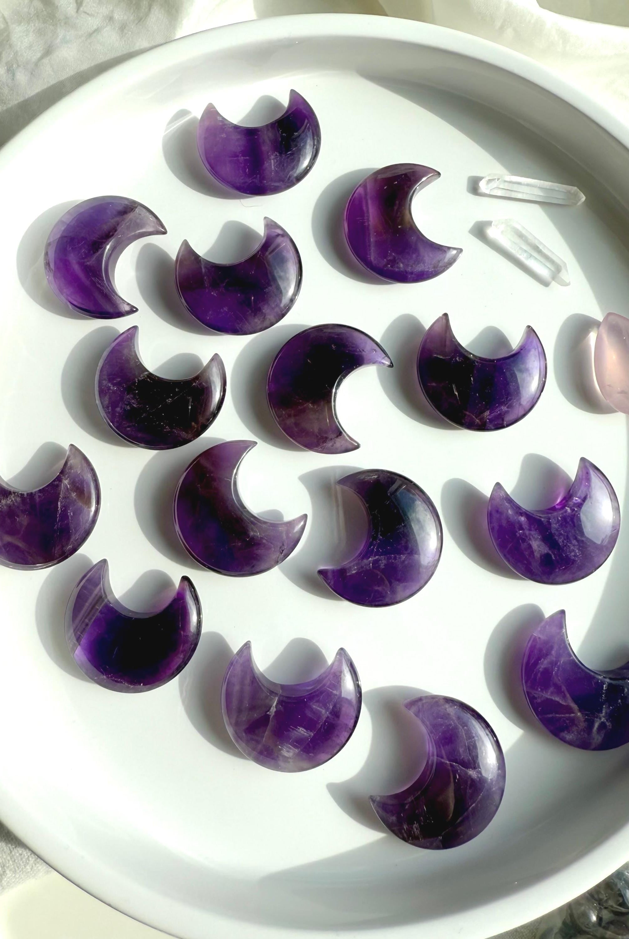 Deep purple Dream Amethyst Moons to promote spiritual growth while shielding you from negative vibes