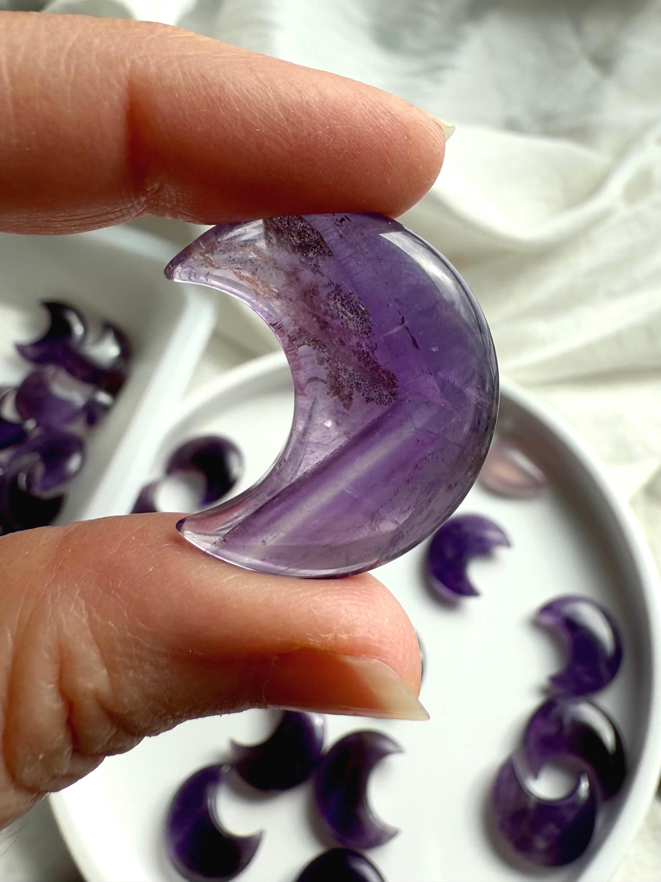 A closeup view of a dream amethyst moon with beautiful phantom lines