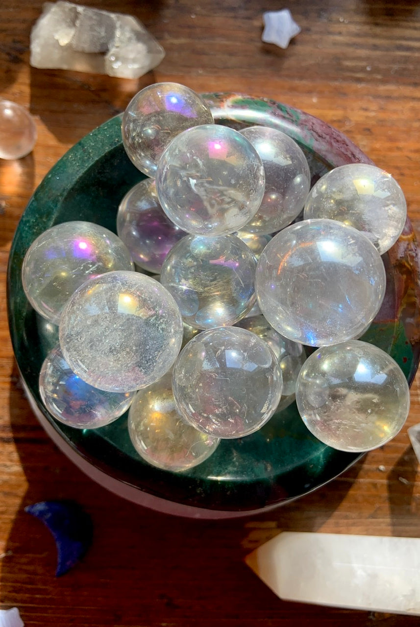 Mini Angel Aura Quartz Sphere, Angelic Crystals by Wild Mountain Crystals in Mt Shasta