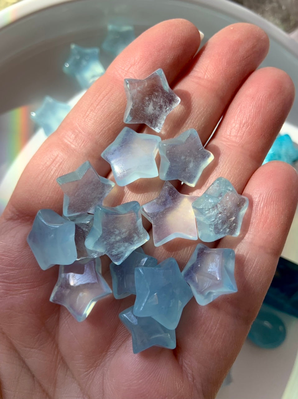 Close-up of Aquamarine stars showing internal clarity and translucent blue