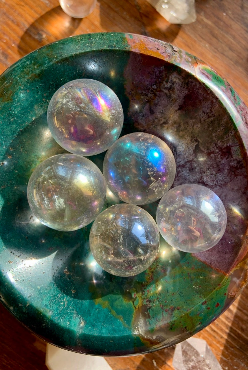 Mini Angel Aura Quartz Sphere, Angelic Crystals by Wild Mountain Crystals in Mt Shasta