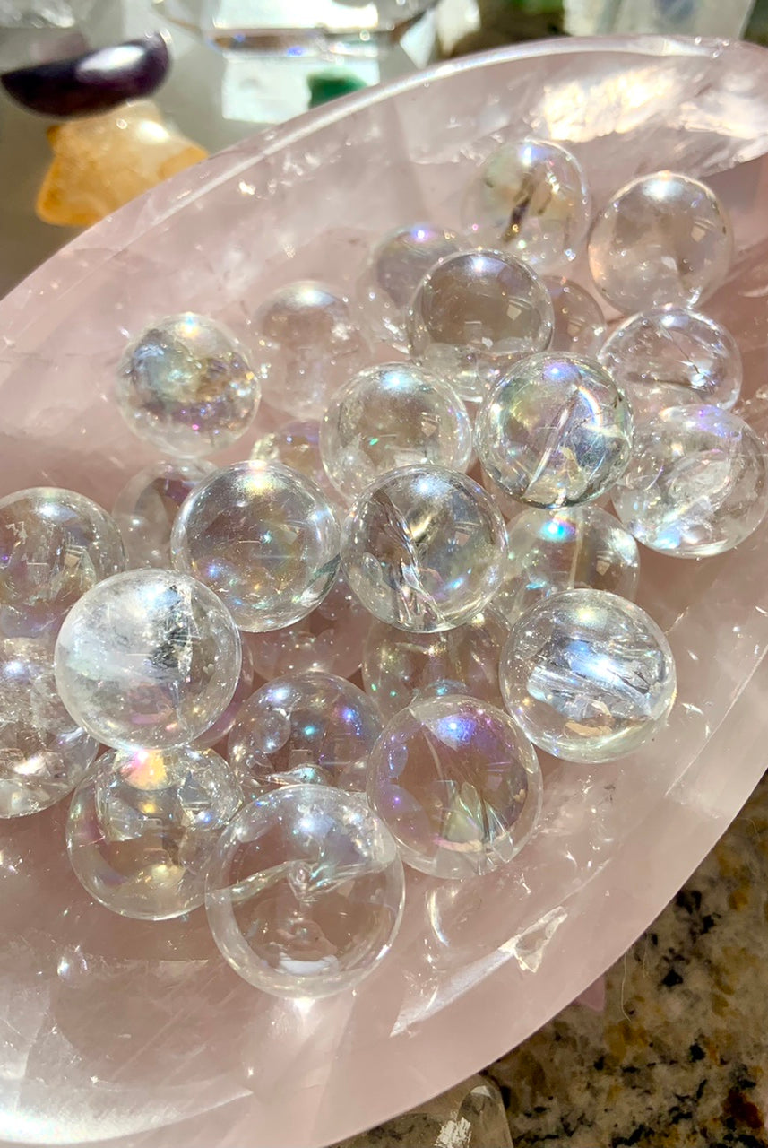 Mini Angel Aura Quartz Sphere, Angelic Crystals by Wild Mountain Crystals in Mt Shasta