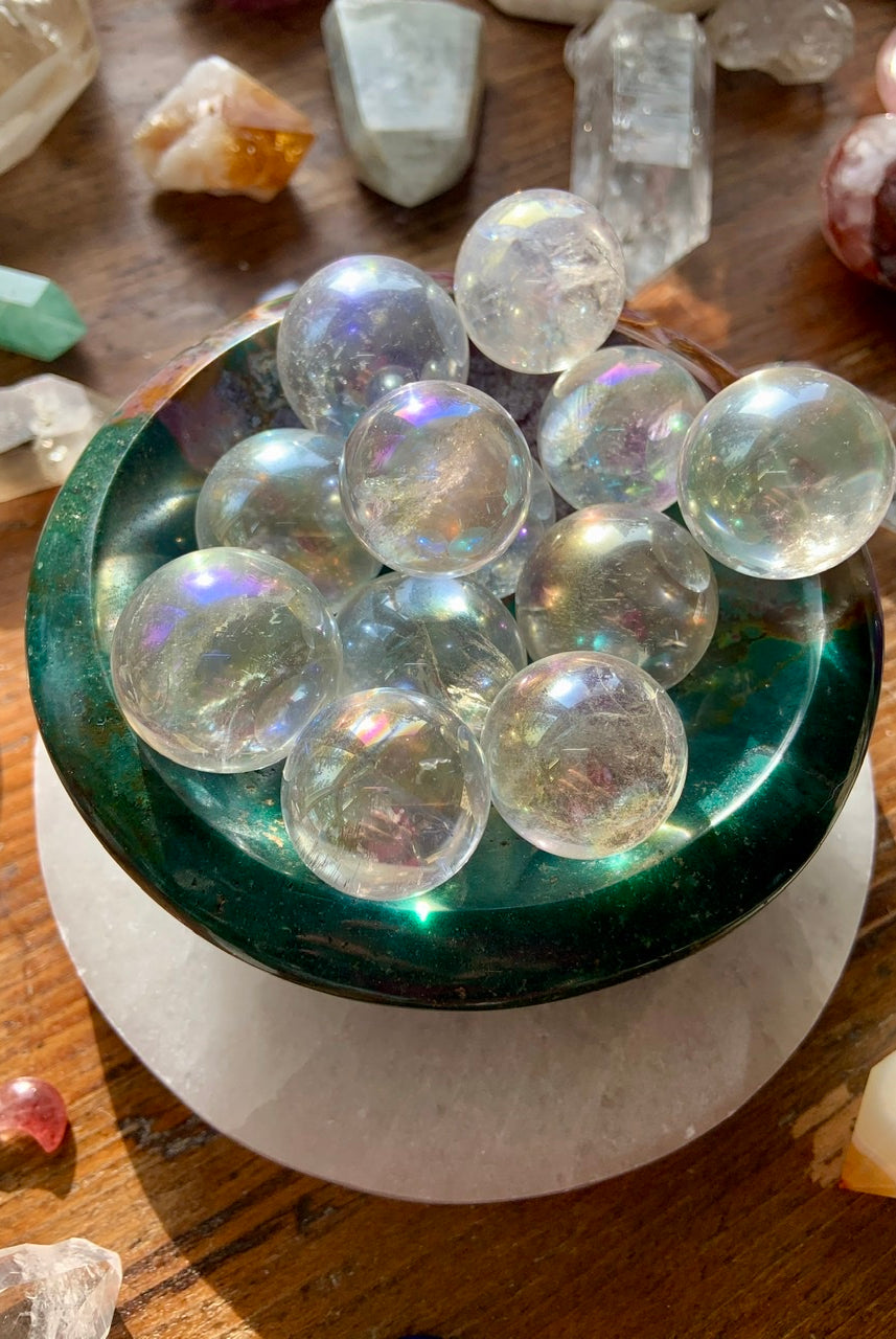 Mini Angel Aura Quartz Sphere, Angelic Crystals by Wild Mountain Crystals in Mt Shasta