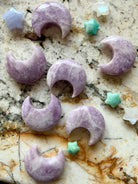 lilac lepidolite moon and star crystals – pocket-sized calming stones for stress and healing