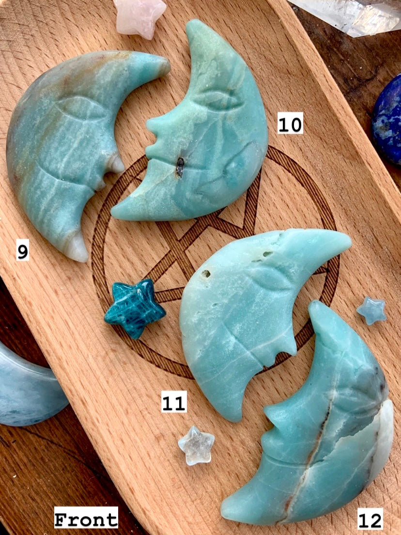 AMAZONITE MOON, Hand Carved Crescent Moon Face, Crystal Moons by Wild Mountain Crystals in Mt Shasta