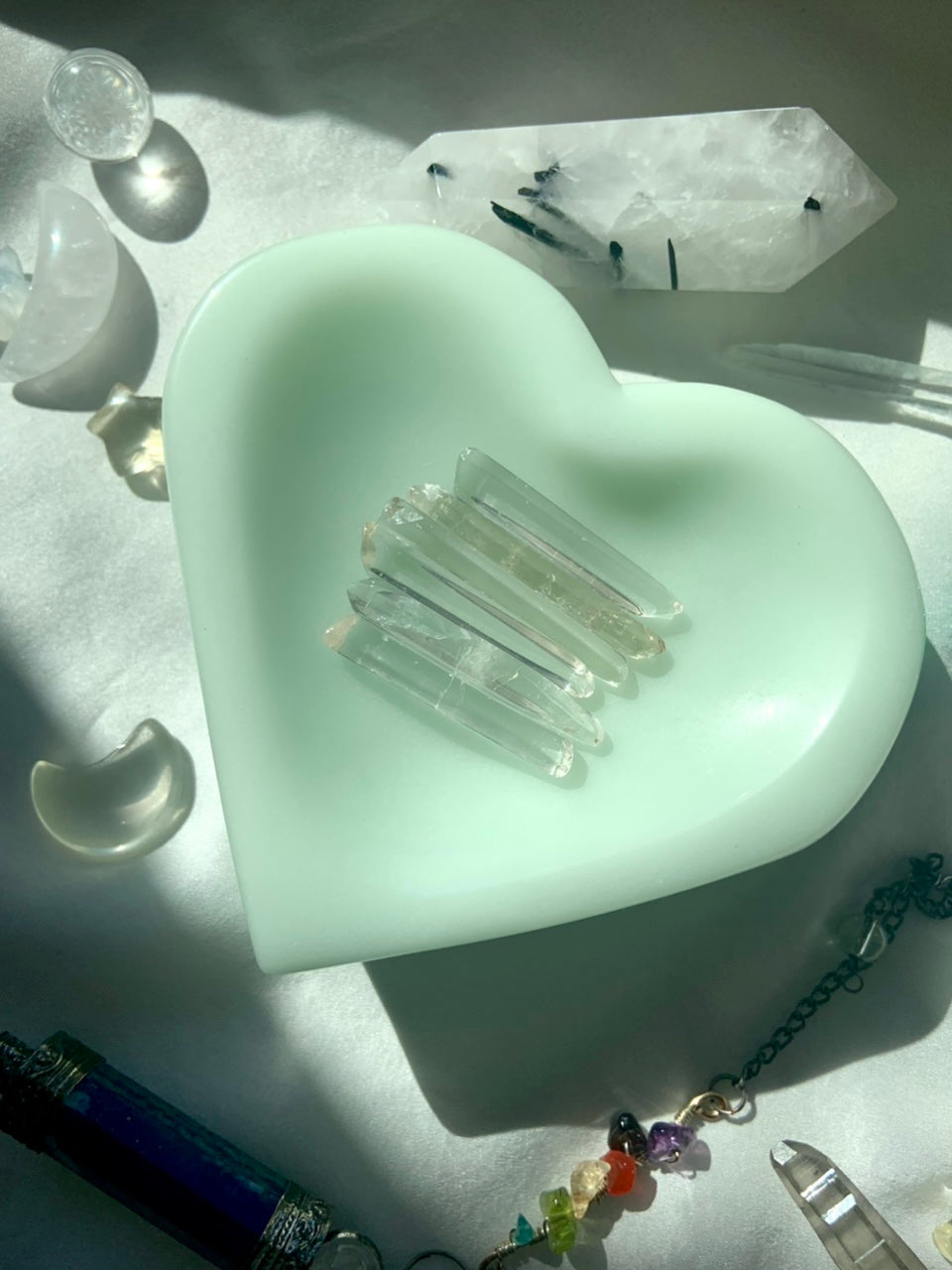 Small raw clear quartz points with assorted crystals for jewelry making and grid design