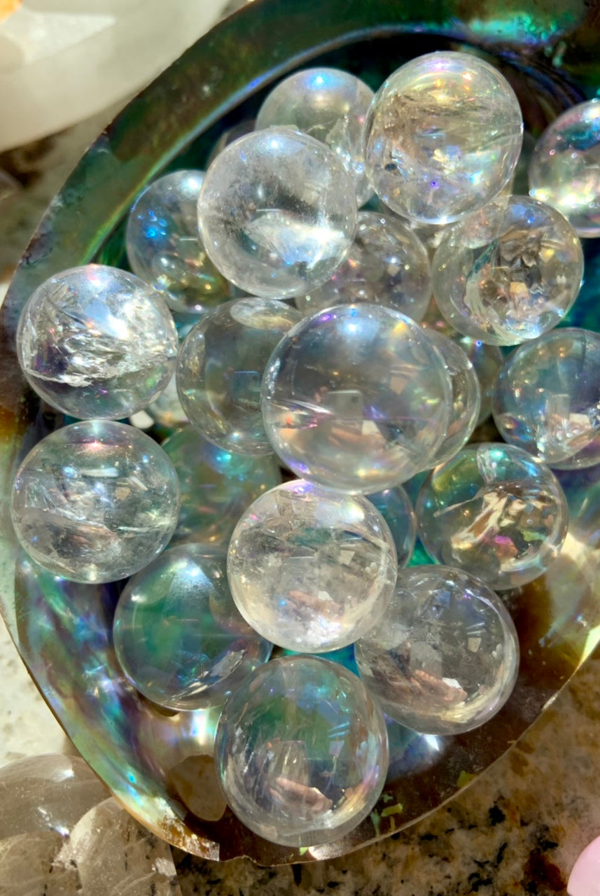 Mini Angel Aura Quartz Sphere, Angelic Crystals by Wild Mountain Crystals in Mt Shasta
