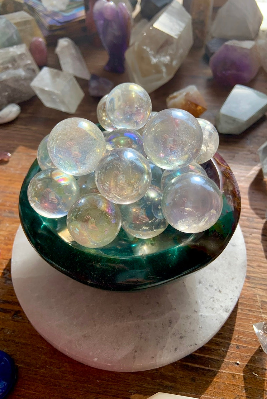 Mini Angel Aura Quartz Sphere, Angelic Crystals by Wild Mountain Crystals in Mt Shasta