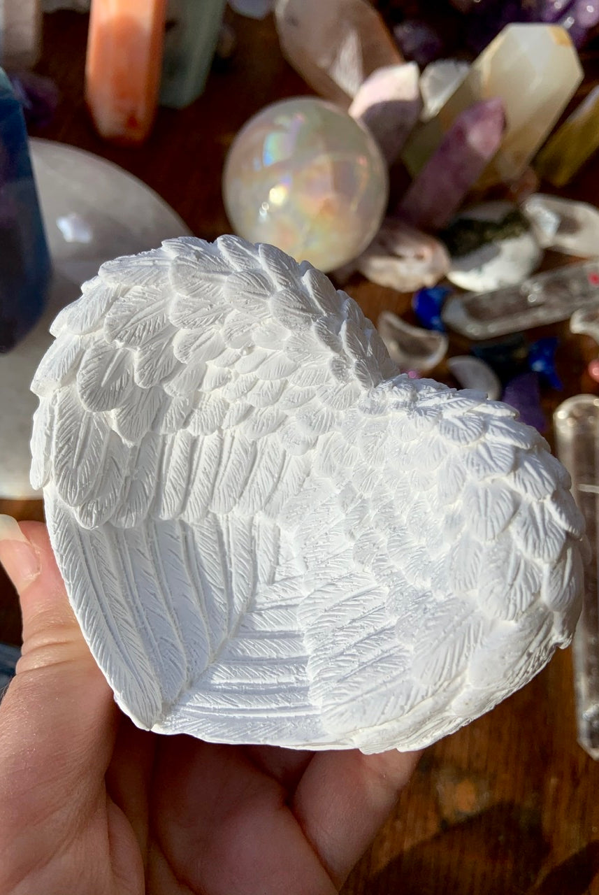 SELENITE ANGEL WING BOWL, Selenite Wing Bowl, Selenite Heart Bowl, Crystal Offering Bowl