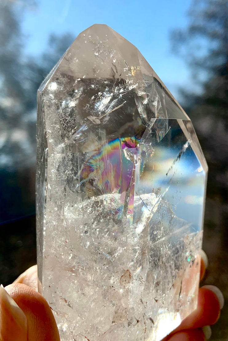 Clear Quartz Point with Rainbows