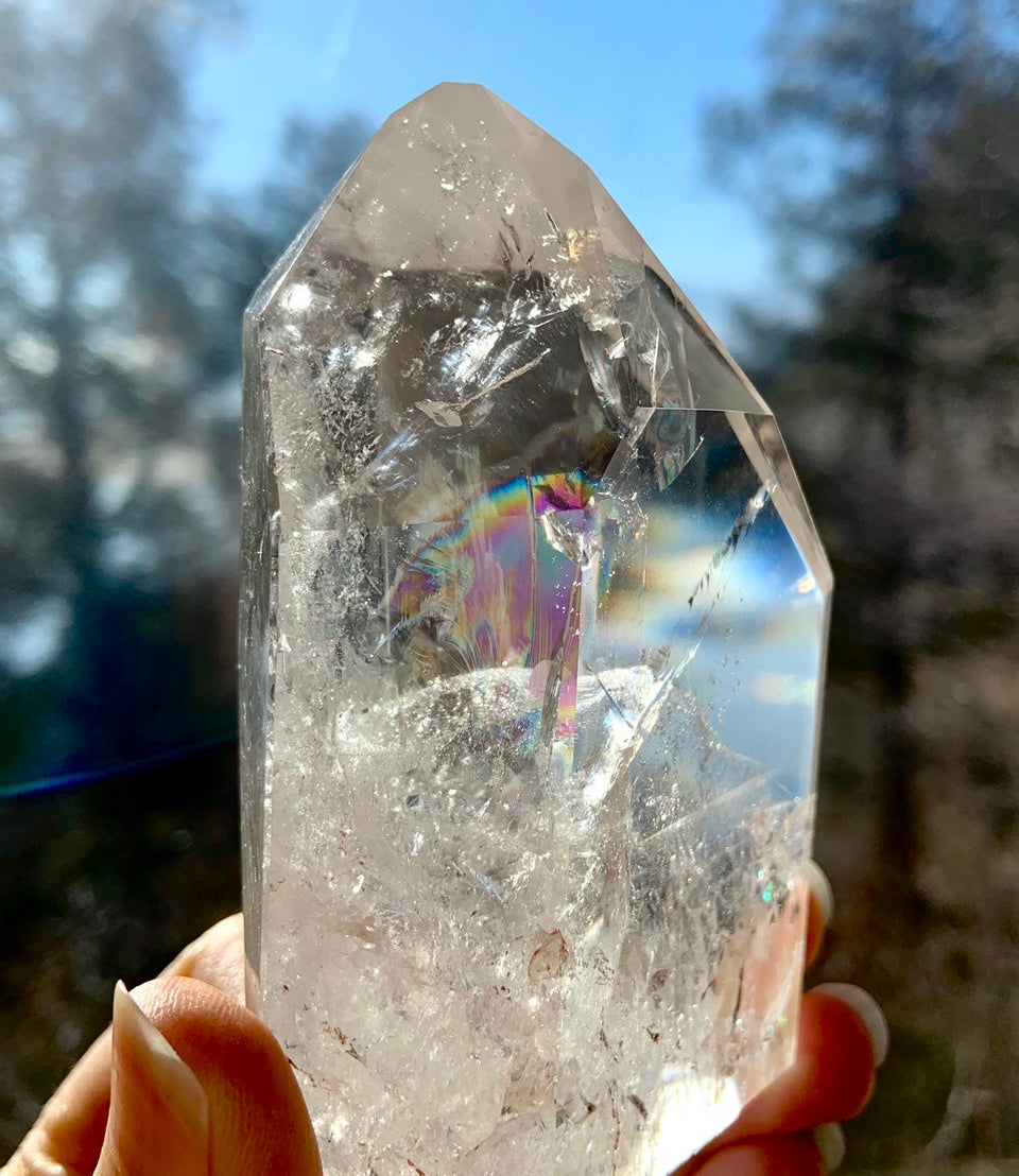 Clear Quartz Point with Rainbows