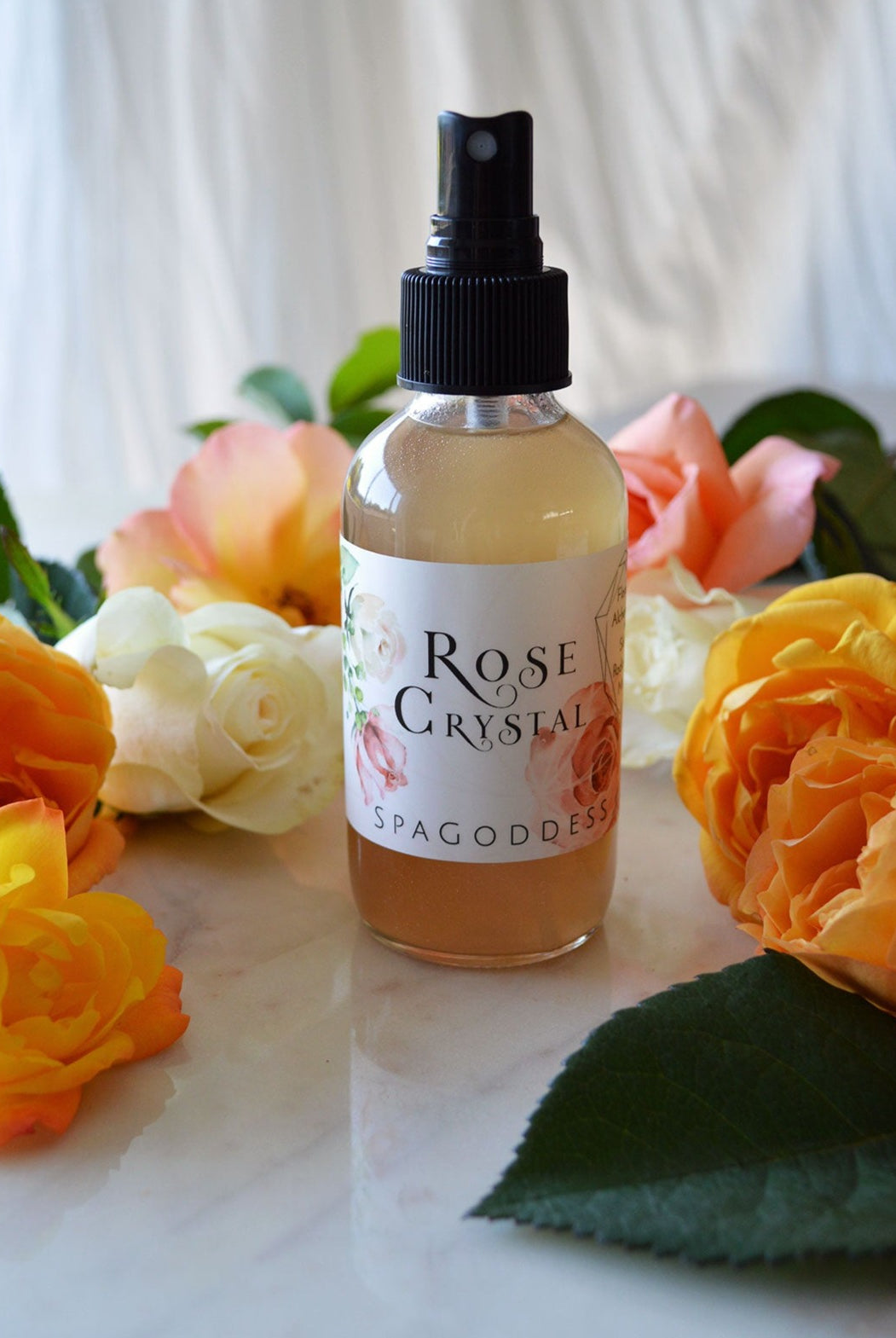 Rose Crystal Hydrating Alchemy Mist, Gem-Infused Rosewater Facial Toner with Rose Quartz