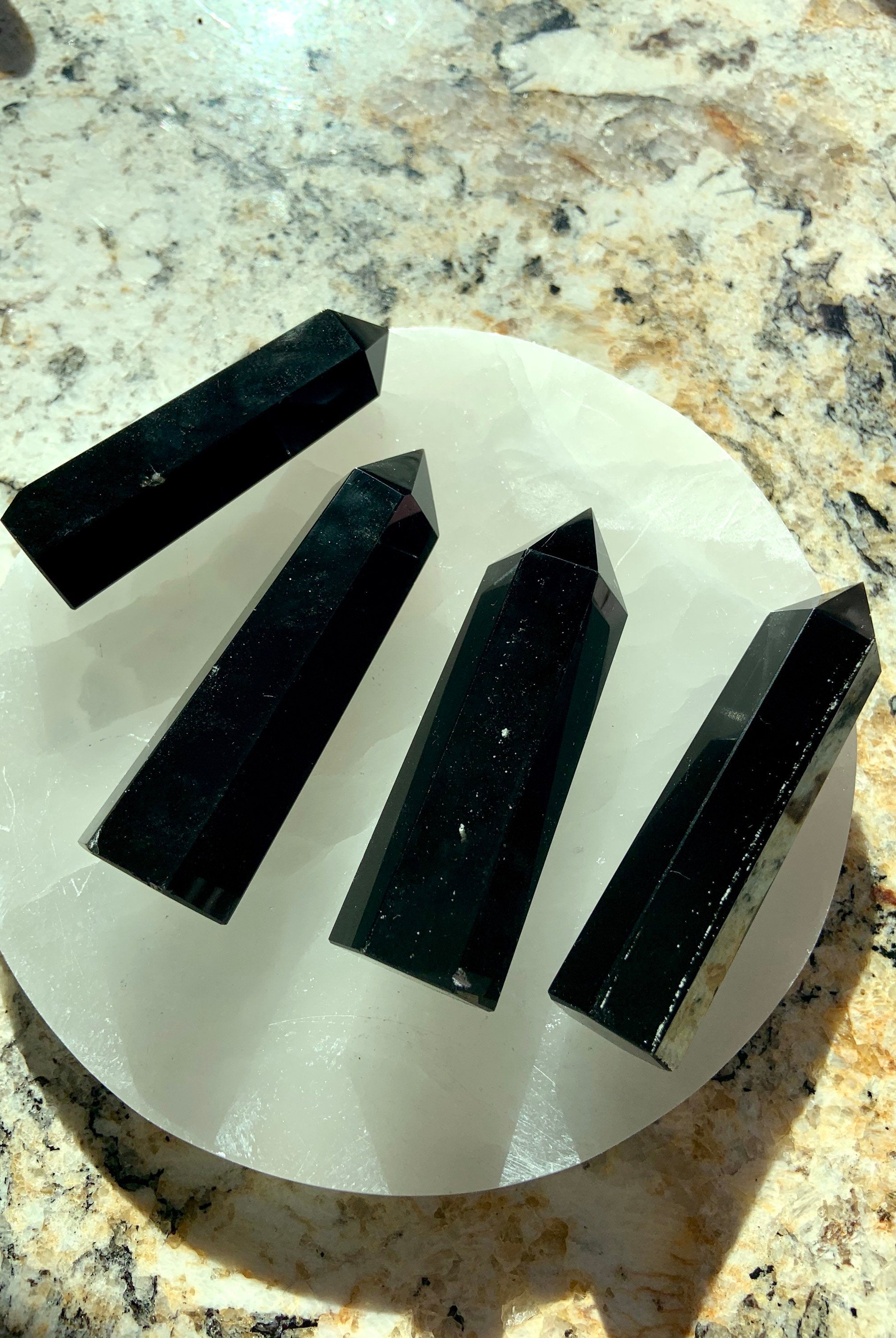 An array of black obsidian points