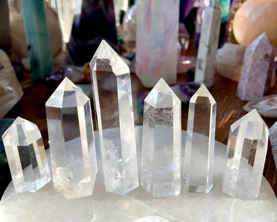 an array of clear quartz points