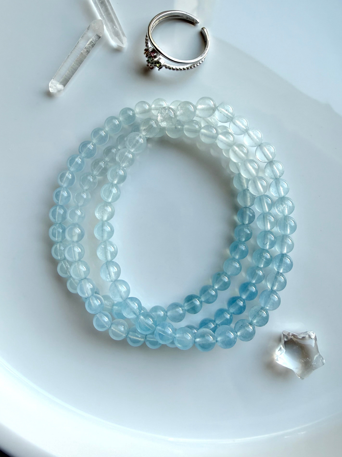 New crystal jewelry arrivals featuring ombré Aquamarine bracelets for March birthstone style, energy alignment, and everyday luxury