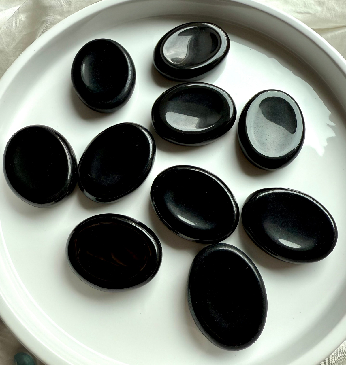 Black Obsidian worry stones collection – smooth polished thumb stones for grounding, protection, anxiety relief + mindful meditation