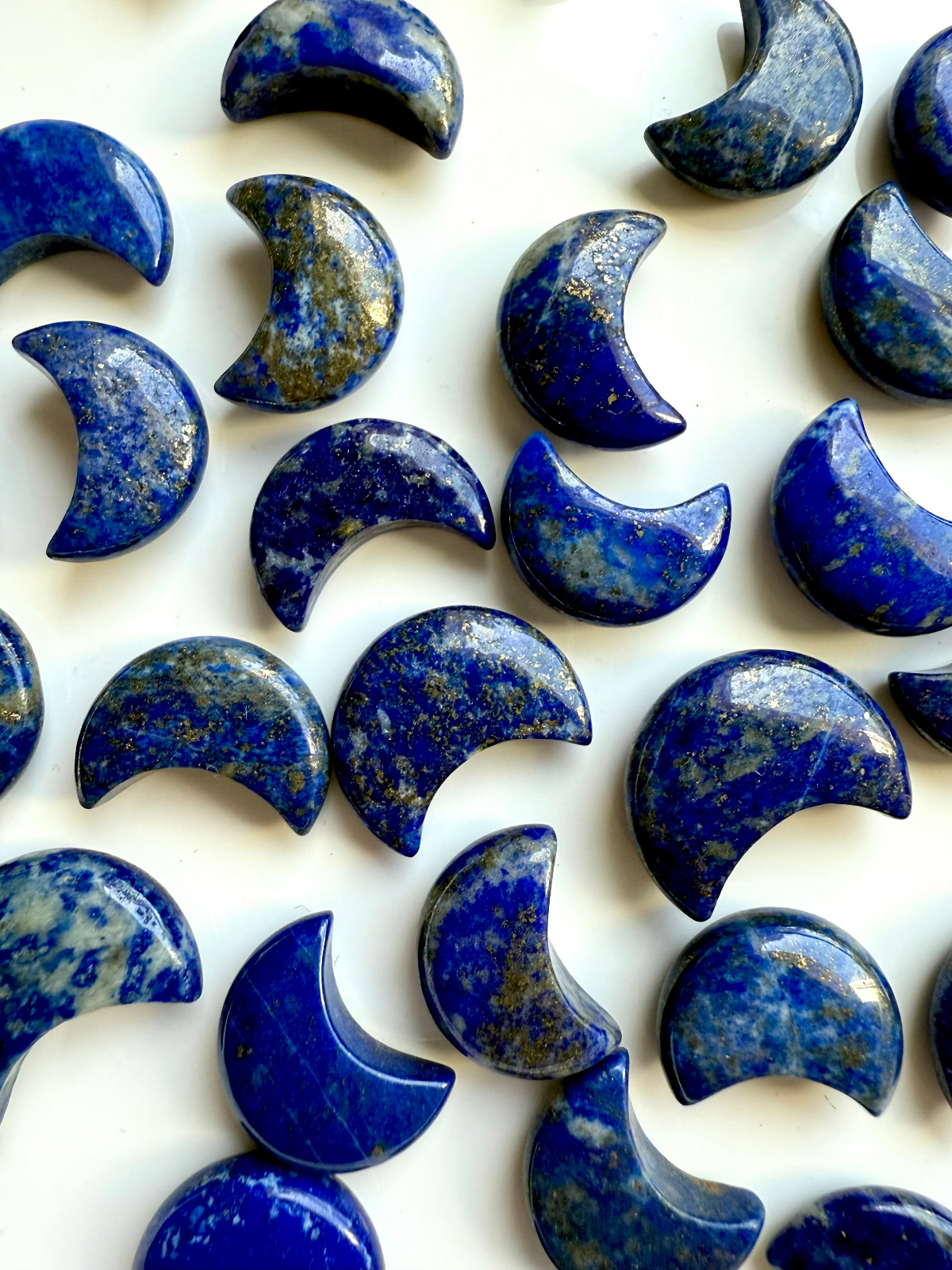 Lapis Lazuli moon carvings with natural pyrite inclusions – Third Eye Chakra healing crystals