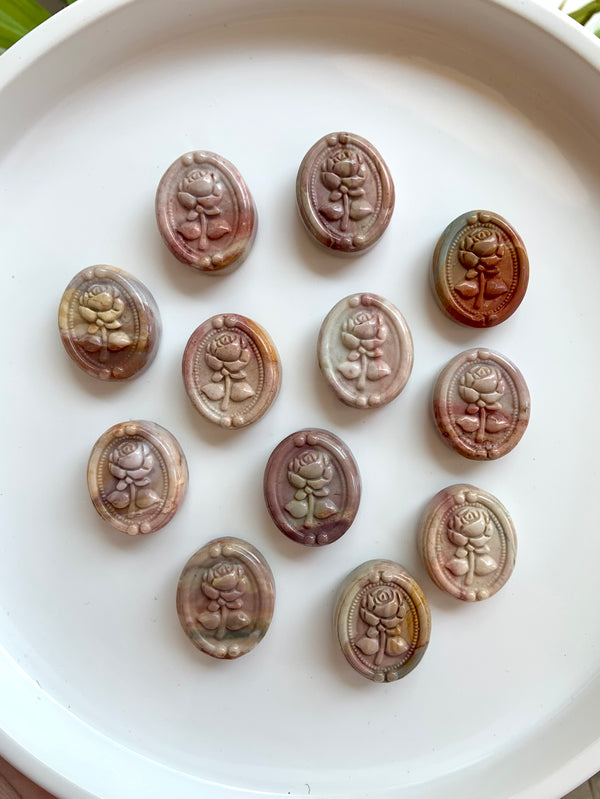 Rare Pastel Alashan Agate Rose Cabochon carved like a cameo, can be used in jewelry settings + makes a lovely centerpiece for your crystal grid designs or a sweet gift of love for someone special