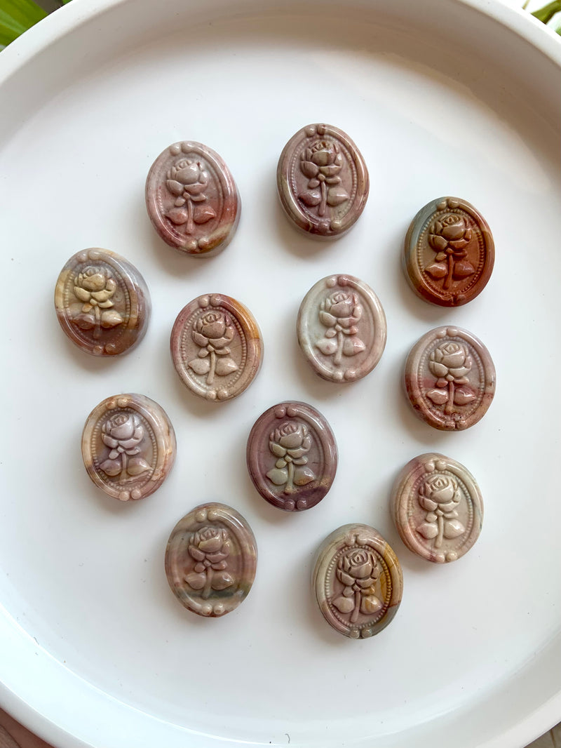 Rare Pastel Alashan Agate Rose Cabochon carved like a cameo, can be used in jewelry settings + makes a lovely centerpiece for your crystal grid designs or a sweet gift of love for someone special