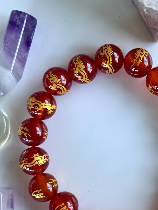 Gold Dragon Carnelian Bead Bracelet