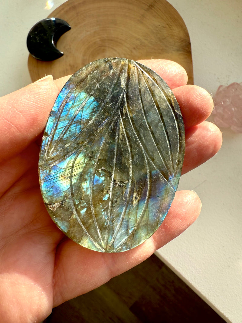 Large Labradorite Mughal Flower Carving