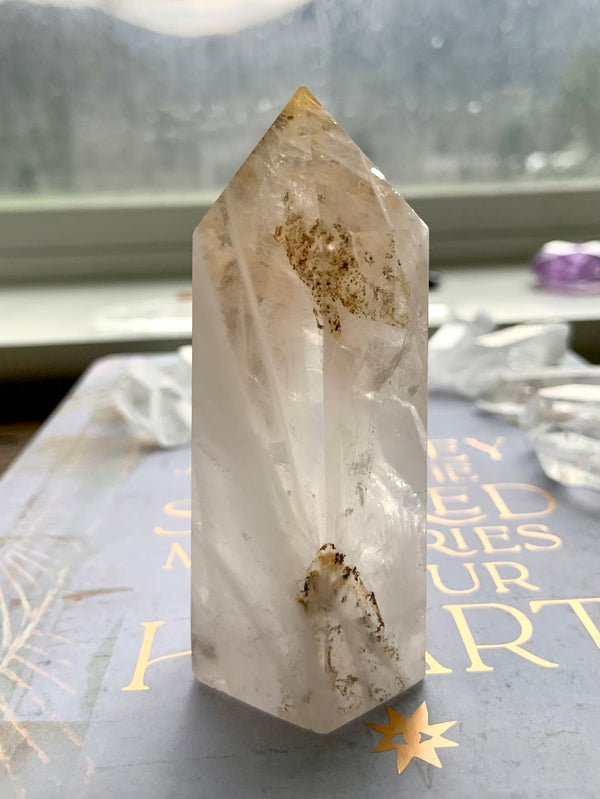 Dendritic Girasol Quartz Point with Golden Healer Inclusions